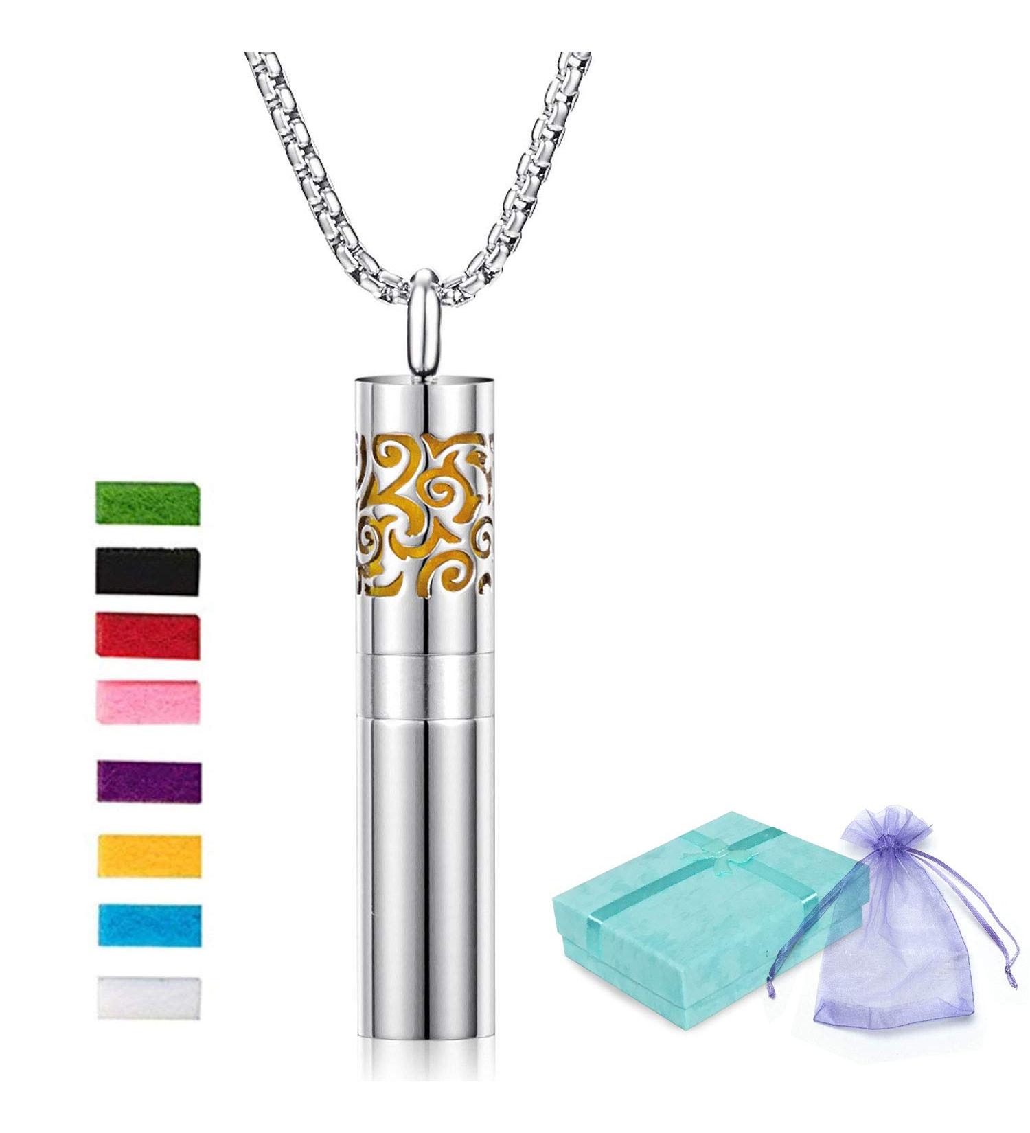 Shop Women's Aromatherapy Pendant Necklace - 316L Stainless Steel Diffuser with 8 Essential Oil Pads - Buy Online on GoSupps.com