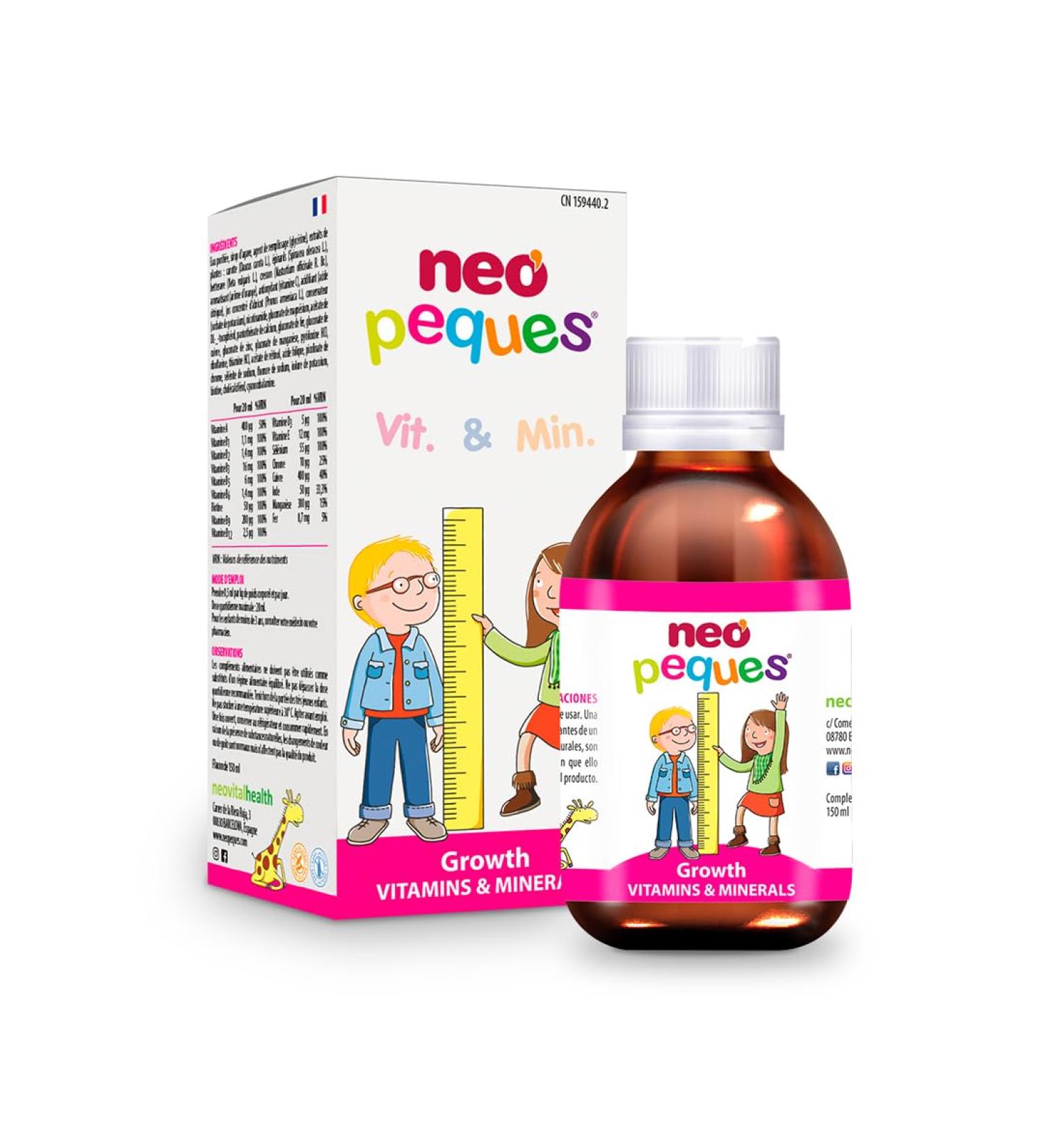 Neo Peques Growth Syrup for Children from 6 Months - 150 ml - 100% Natural Ingredients - Vitamins and Minerals Essential for Growth - Orange Flavor - Buy Online on GoSupps.com