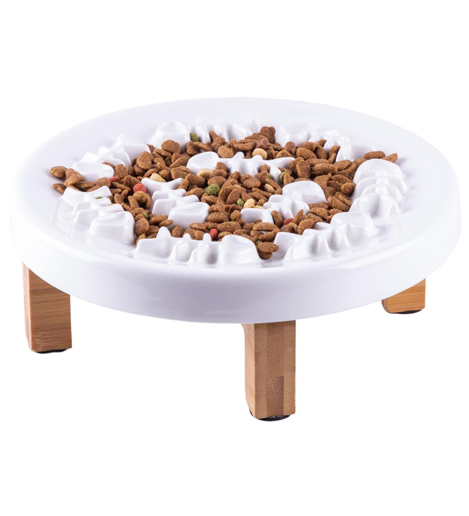 Fatcatjoy Ceramic Slow Feeder Elevated Cat Bowl - Large Food Plate for Whisker Fatigue - Raised Dog Bowl - Buy Online on GoSupps.com