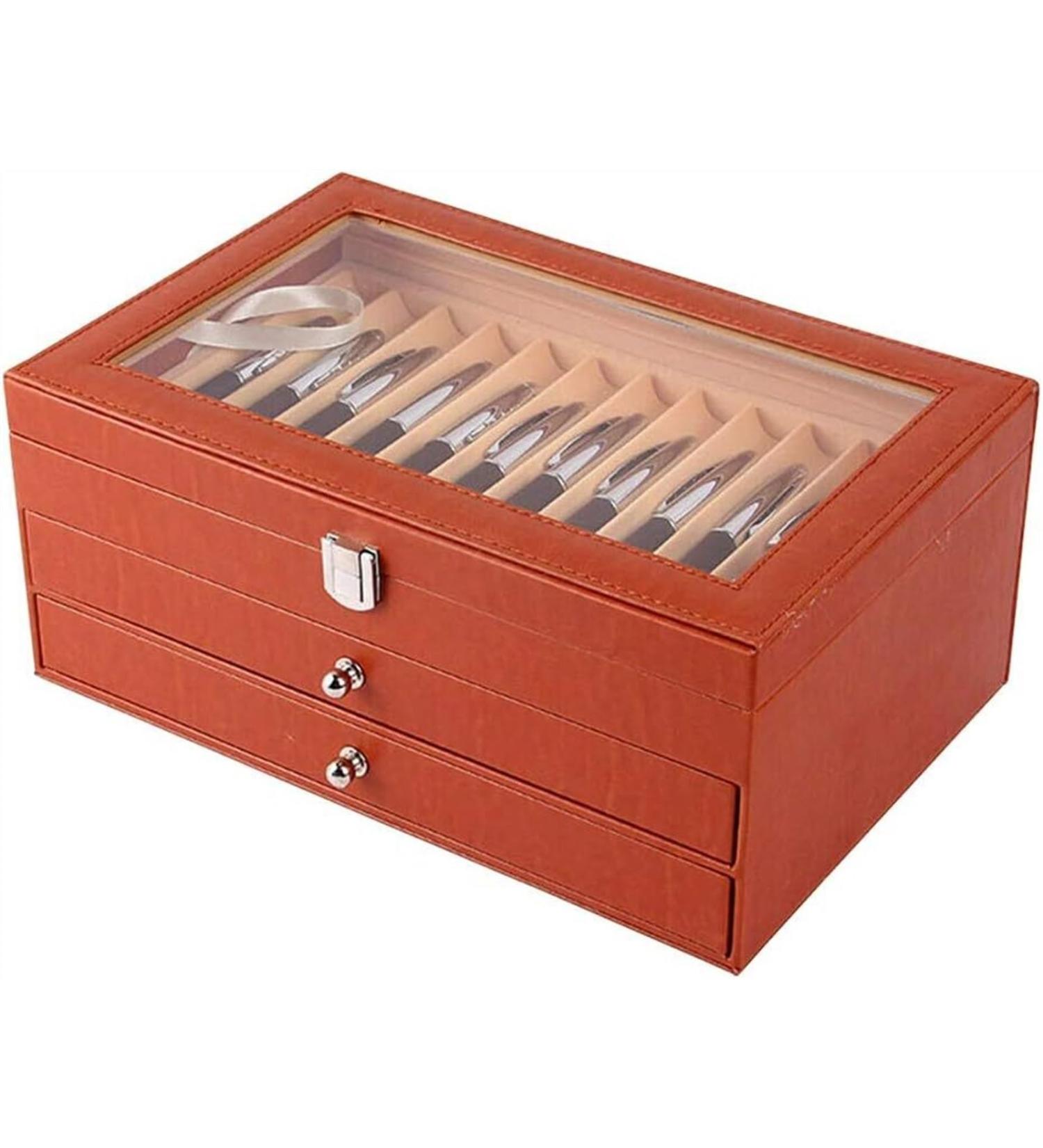 Pen Display case 3-Layer Fountain Pen Display Box 36 Slot Pen Storage Box PU Leather Glass Cover Modern Fashion Fountain Pen Collection Box Display Gifts Available in Two Options (Color : 36 Slot 36 Slot Orange - Buy Online on GoSupps.com