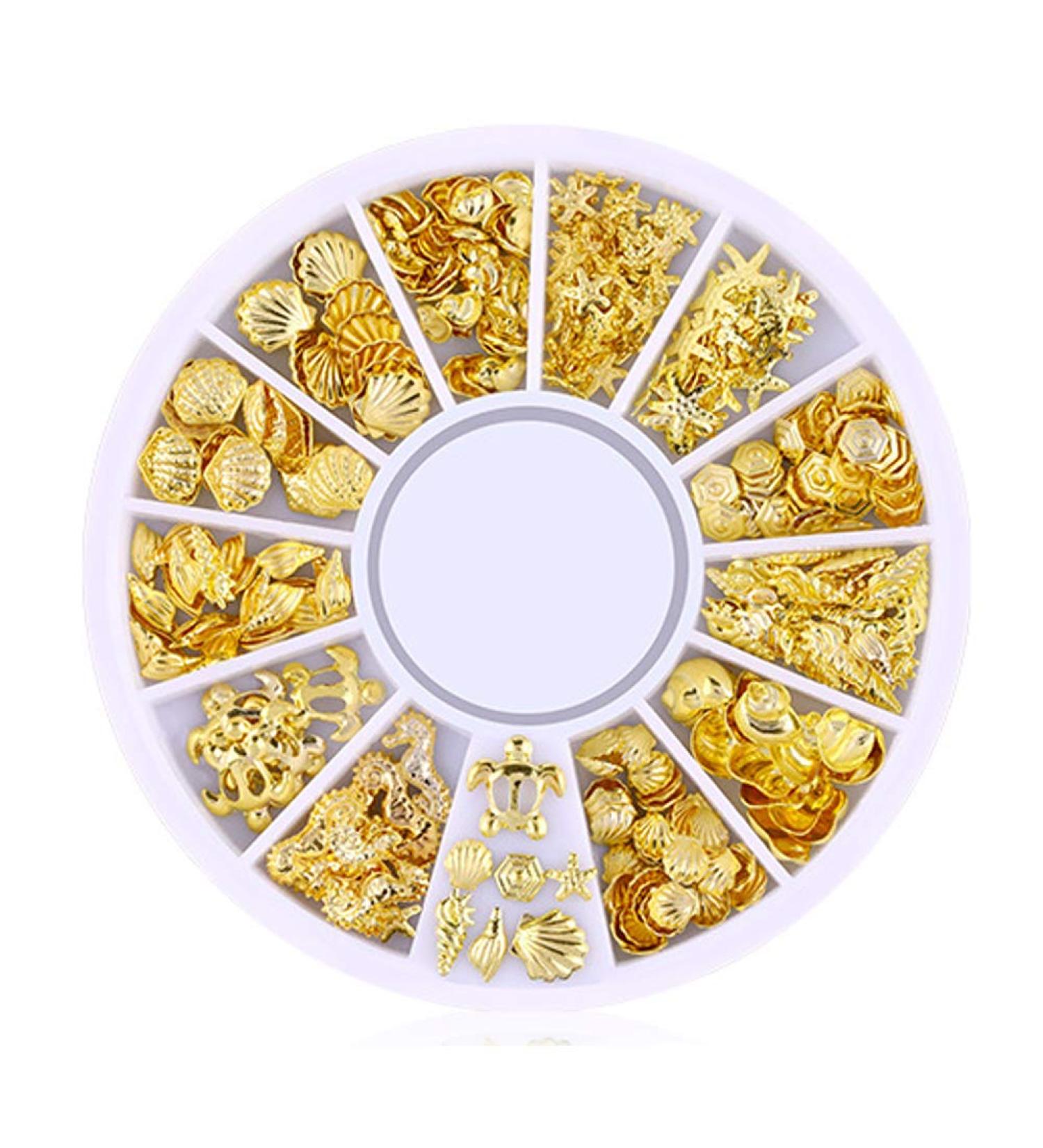 200 Count/pack 3d Gold Metal Nail Studs Stickers Glitter Nail Art Charm Kit Mixed Accessories for Women Girl Diy Nail Design Jewelry Craft Decoration Sea Series Ocean - Buy Online on GoSupps.com