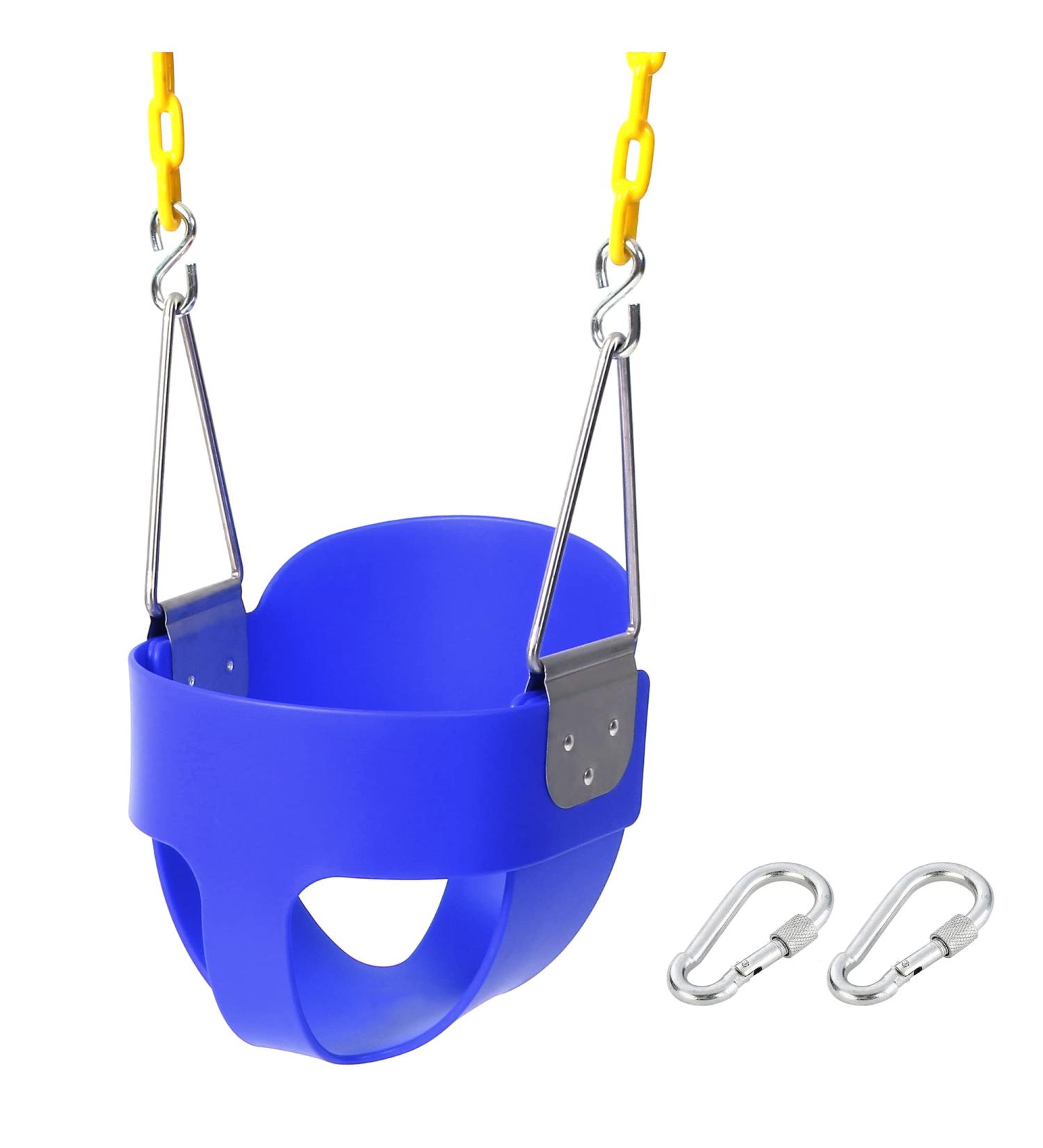 High Back Full Bucket Toddler Swing Seat with Yellow Plastic Coated Chains - Heavy-Duty Baby Swing Seat in Blue - Buy Online on GoSupps.com