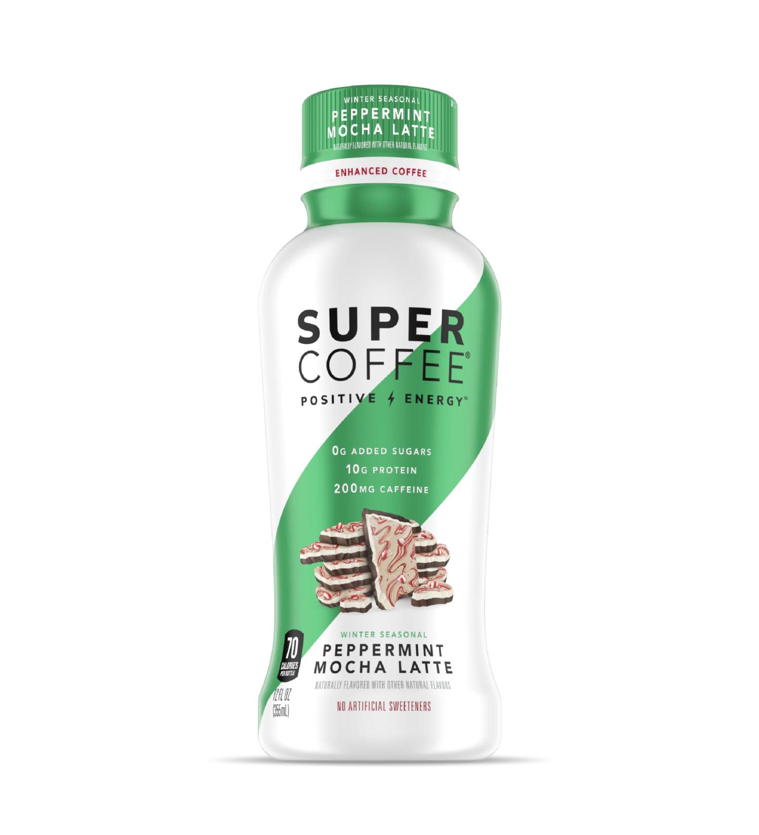 Super Coffee Iced Keto Peppermint Mocha Latte 12 Pack | 0g Sugar, 10g Protein, 70 Calories | Iced Coffee Protein Drink | Lactose-Free, Gluten-Free - Buy Online on GoSupps.com