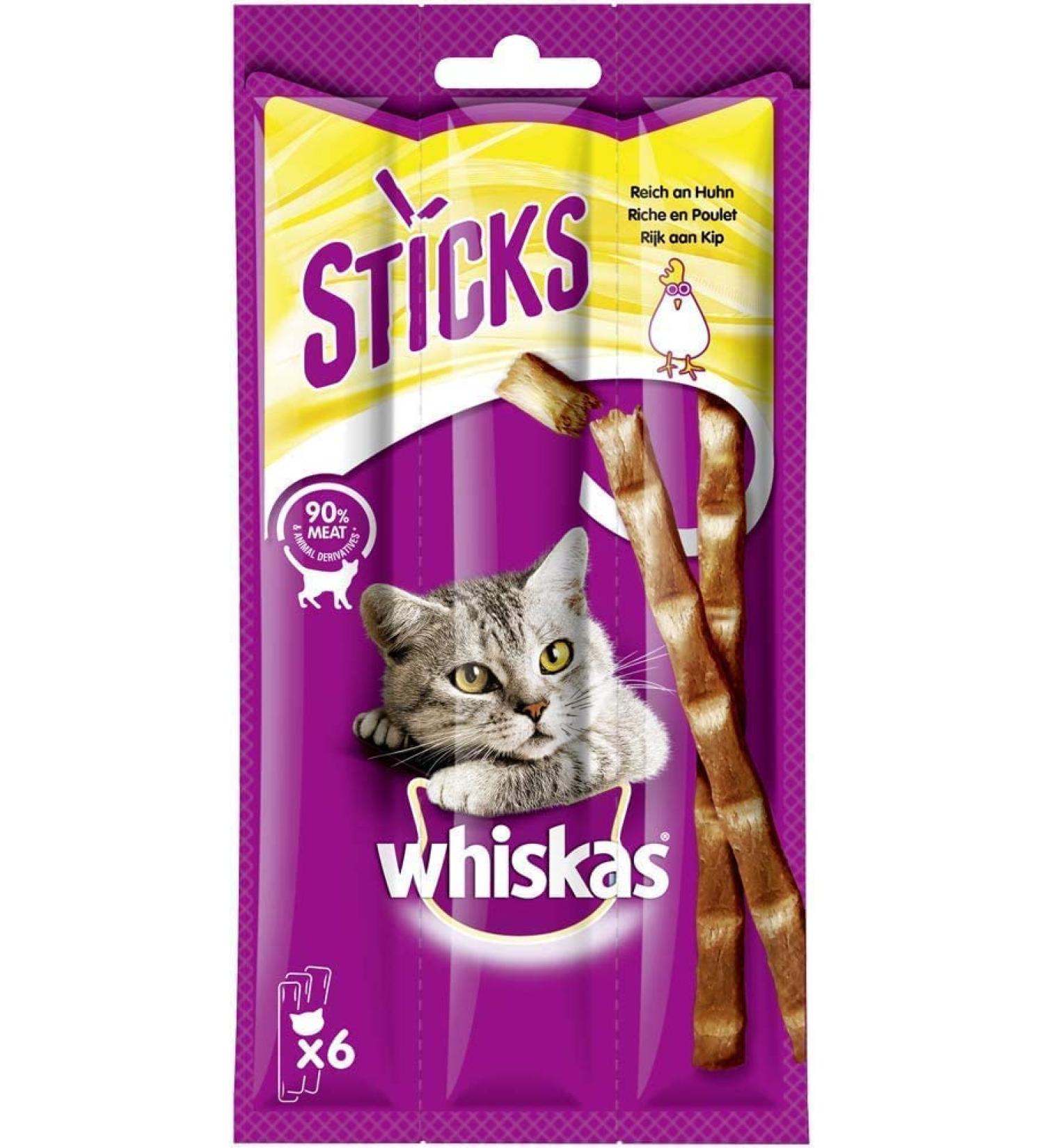 Buy Whiskas Sticks Cat Snacks - Chicken Flavor 84 Sticks | Rich in Vitamins & Minerals - Irresistible Taste for Your Cat - Buy Online on GoSupps.com
