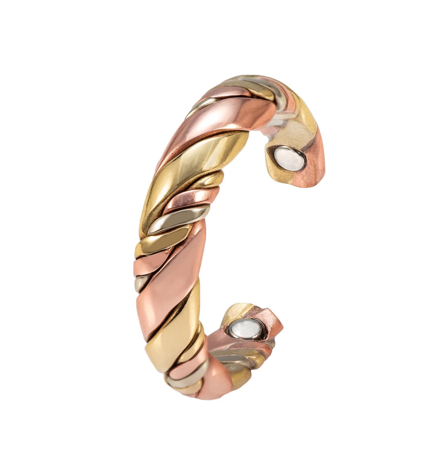 EnerMagiX Tricolor Gold Weave Magnetic Lymph Detox Ring - Adjustable Pure Copper Jewelry for Women & Men - Buy Online on GoSupps.com