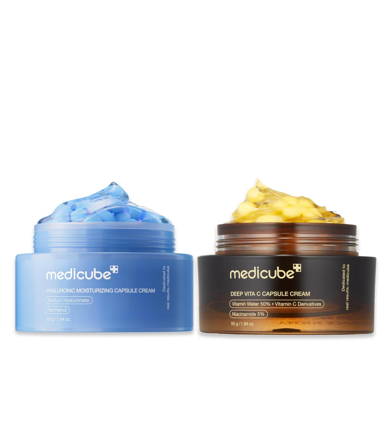 medicube Daily Hydration Capsule Duo: Hyaluronic Acid Cream and Deep Vitamin C Capsule Cream | Radiance Boosting and Soothing Daily Moisturizer Set for Balanced Hydrated and Healthy Skin - Buy Online on GoSupps.com
