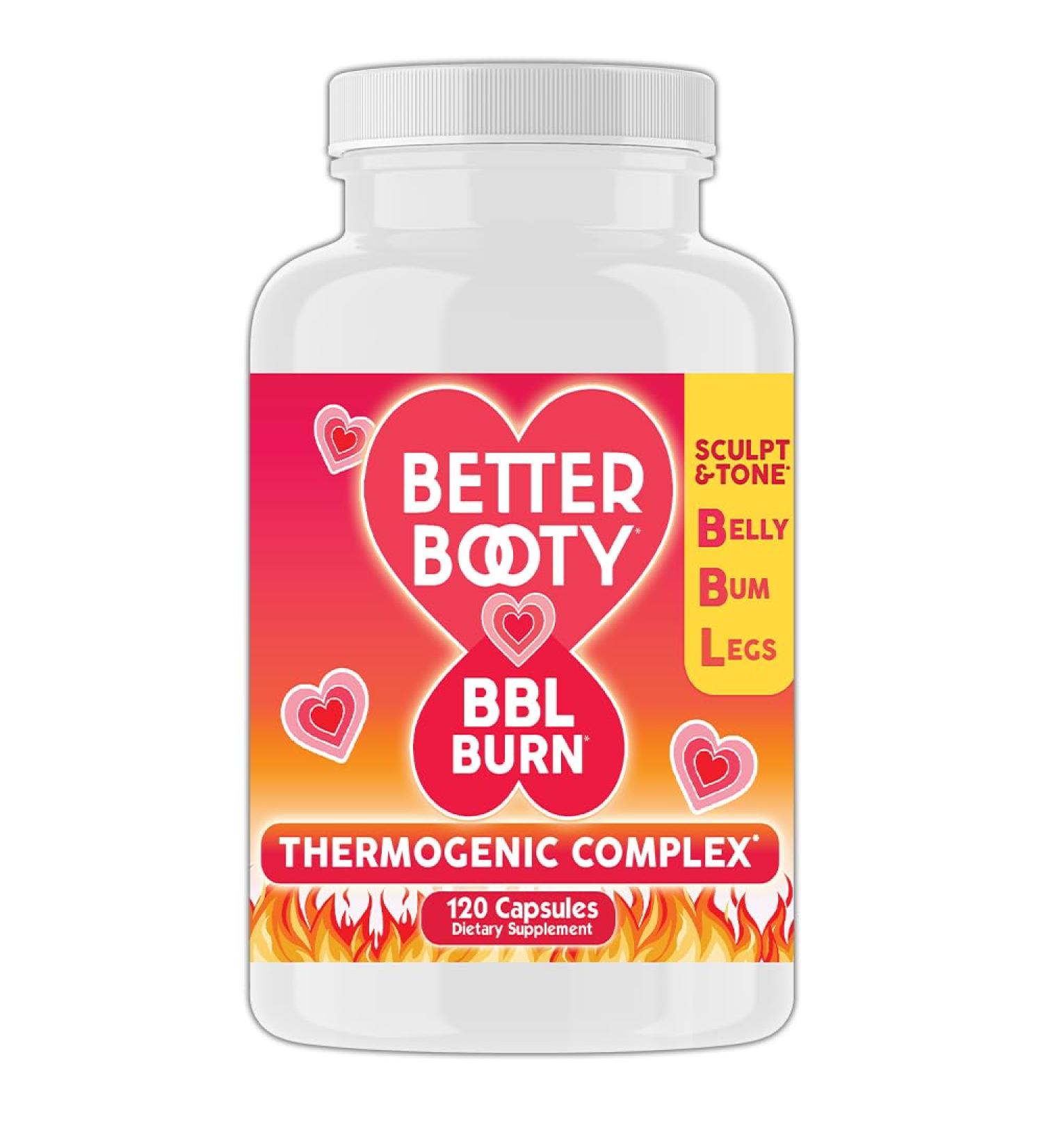 Better Booty BBL Burn Thermogenic Complex Capsules Tone & Sculpt Belly Bum + Legs w. Garcinia Cambogia Guarana Green Tea Ext ALA & Cayenne Pepper Supplement (120ct 60 Servings) 120 Count (Pack of 1) - Buy Online on GoSupps.com