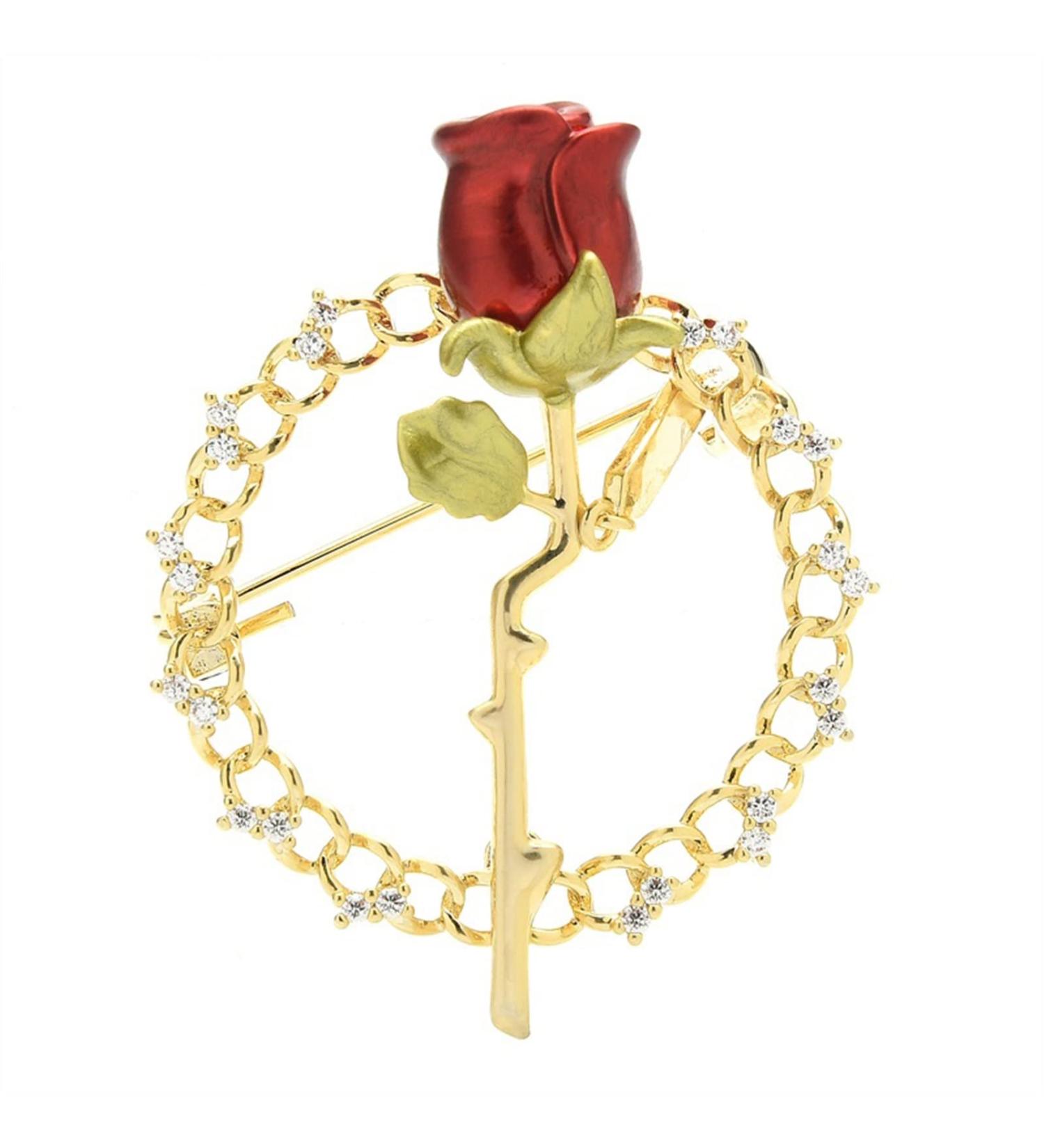 Pin Jewelry Gifts for Women Ladies Fashion Accessories Enamel Wreath Rose Brooch Rhinestone Flower Party Brooch Banquet Brooch Brooches & Pins - Buy Online on GoSupps.com