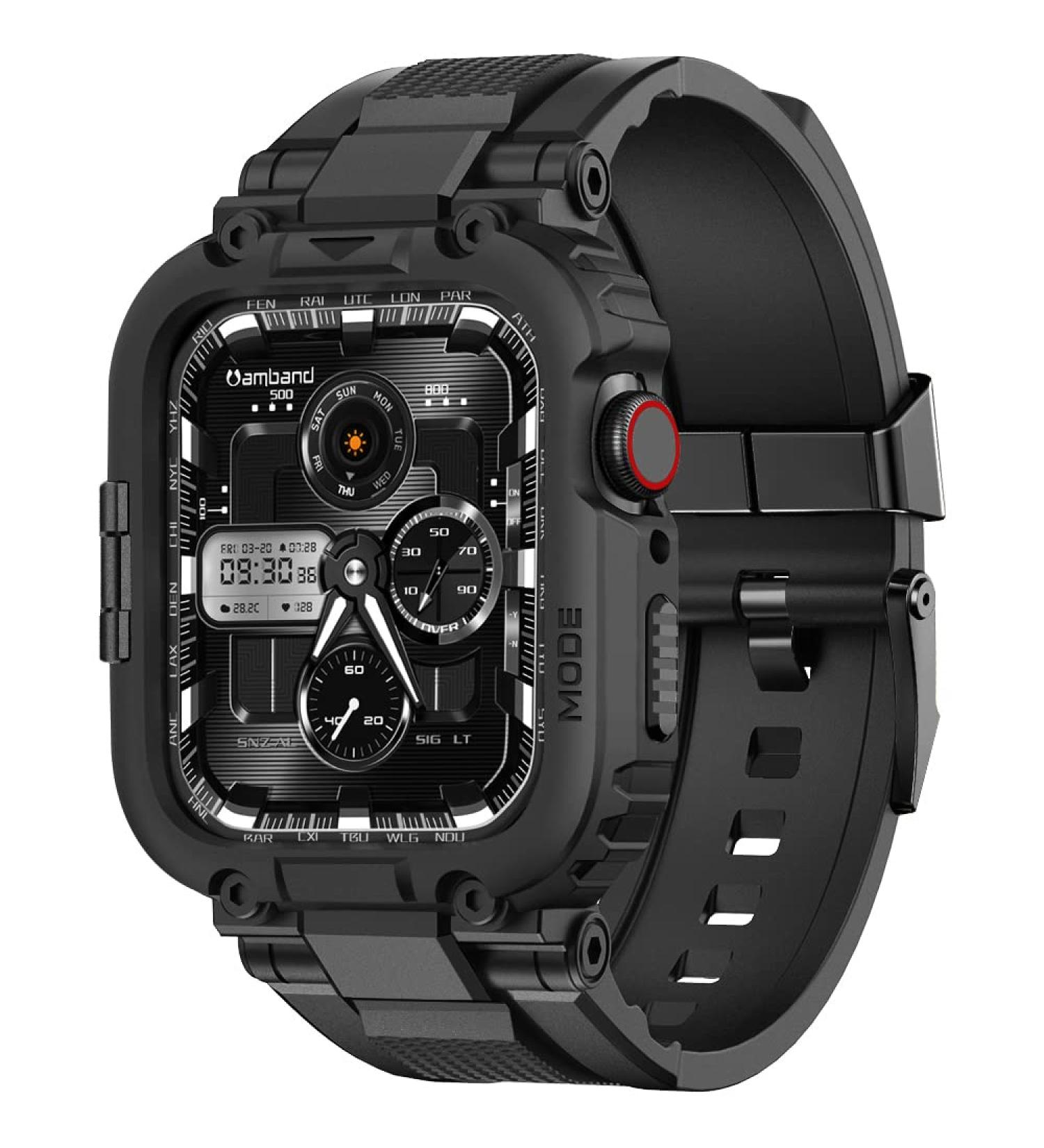 amBand Rugged Case with Strap for Apple Watch 8/7 45mm - Protective Cover for iWatch 6/SE/5/4/3 Men - Black 42/44/45mm - Buy Online on GoSupps.com