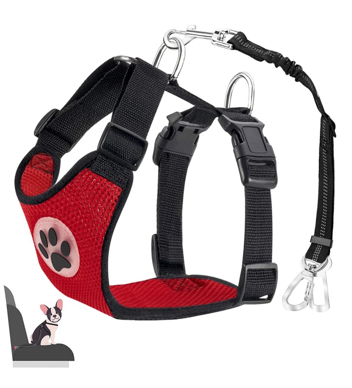 Eyin Dog Harness with Seat Belt for Car | Adjustable & Breathable | 2 Carabiner Hooks | Perfect for Travel (Red XS) - Buy Online on GoSupps.com
