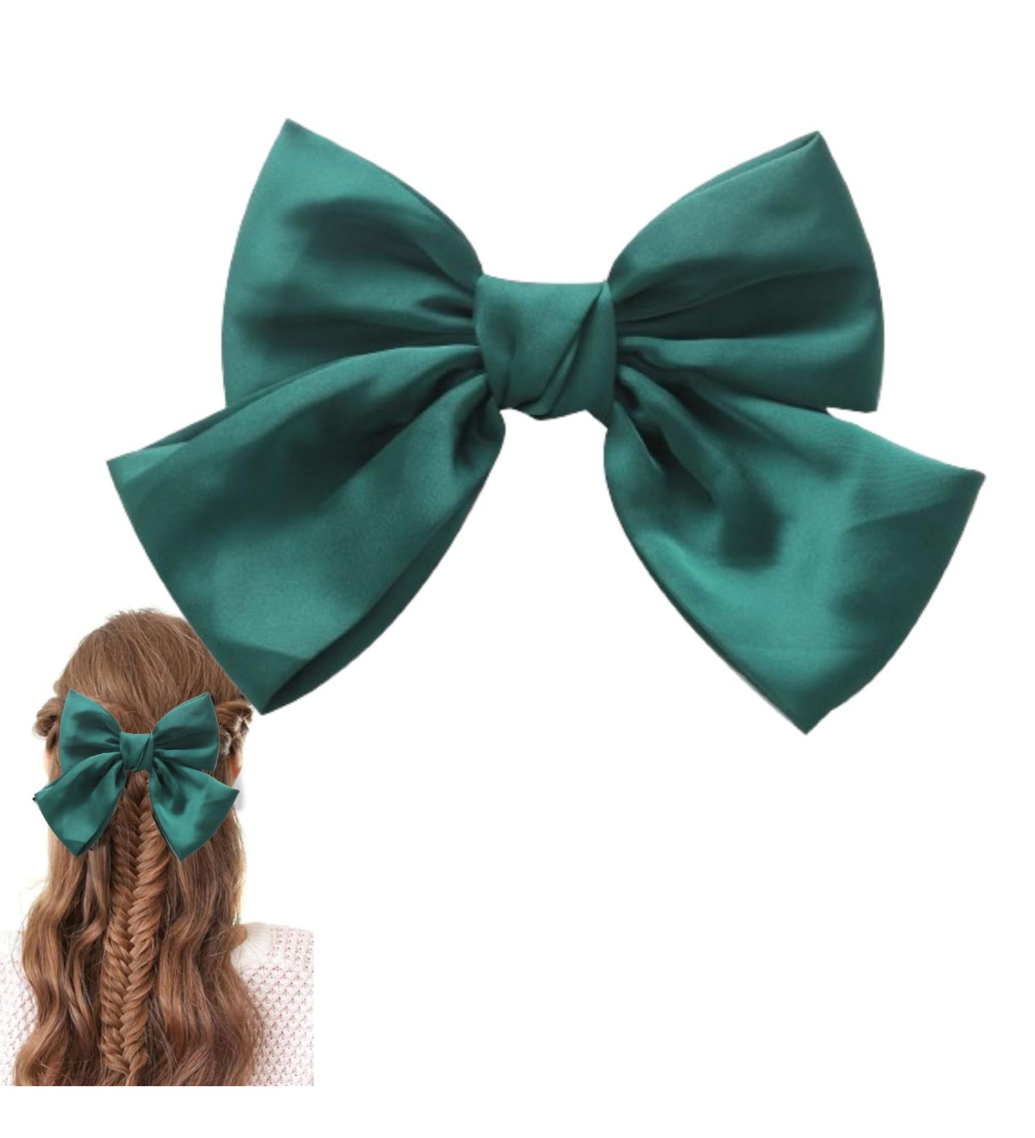MISSTARS Bow Hair Clip Hair Bows for Women Big Bowknot Hairpin French Hair Clips Solid Color Soft Satin Silky Hair Bows for Women Girls (Green) - Buy Online on GoSupps.com