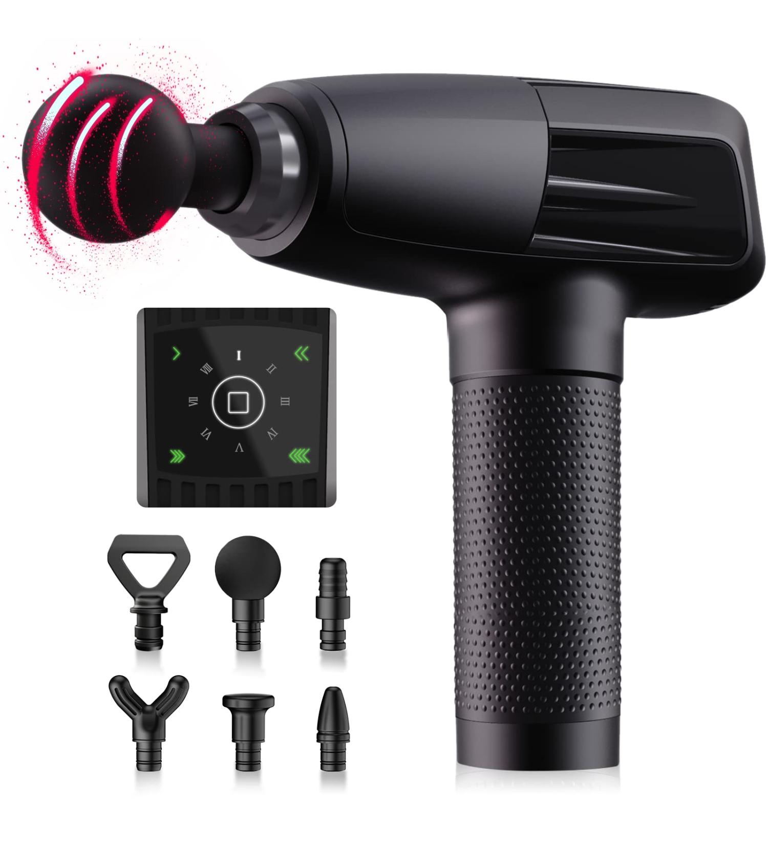 2022 Massage Gun for Athletes - Deep Tissue Percussion Massager for Pain Relief | 6 Heads & 8 Speeds | Matte Black - Buy Online on GoSupps.com