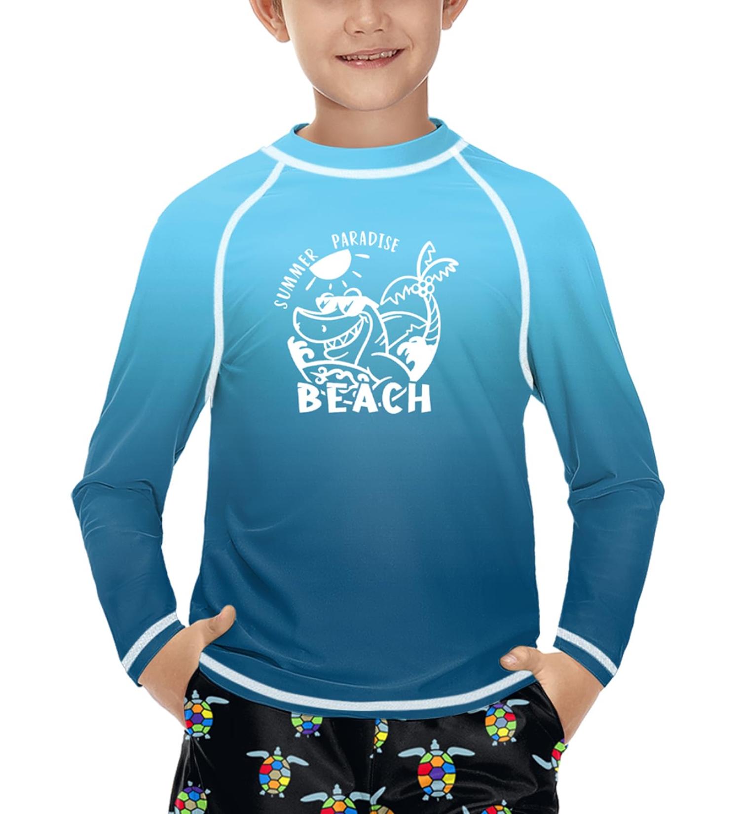 BesserBay Children's UV Long Sleeve Rashguard | Quick-drying Swim Shirt for Boys 110-160 - Beach Blue - Buy Online on GoSupps.com
