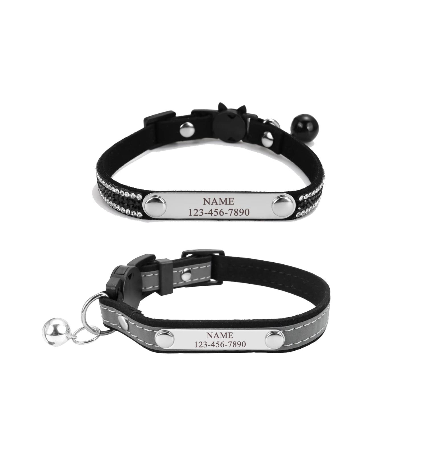 Personalized Reflective Cat Neck Band with Safety Lock - Mogokoyo 2 Packing Bells Adjustable Collar for Cats & Kittens (Black) - Custom Name & Phone Number - Buy Online on GoSupps.com