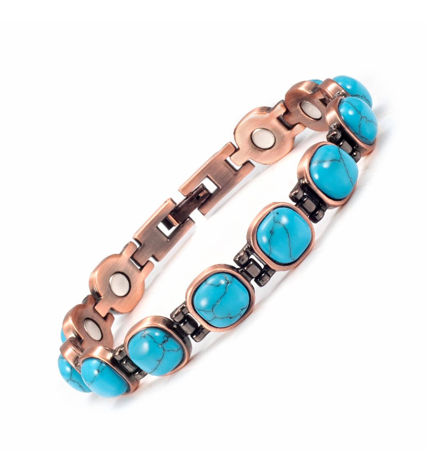 Enercoppex 99.99% Pure Copper Magnetic Bracelet for Arthritis Relief | 3500 Gauss Turquoise Therapy Jewelry for Women - Buy Online on GoSupps.com
