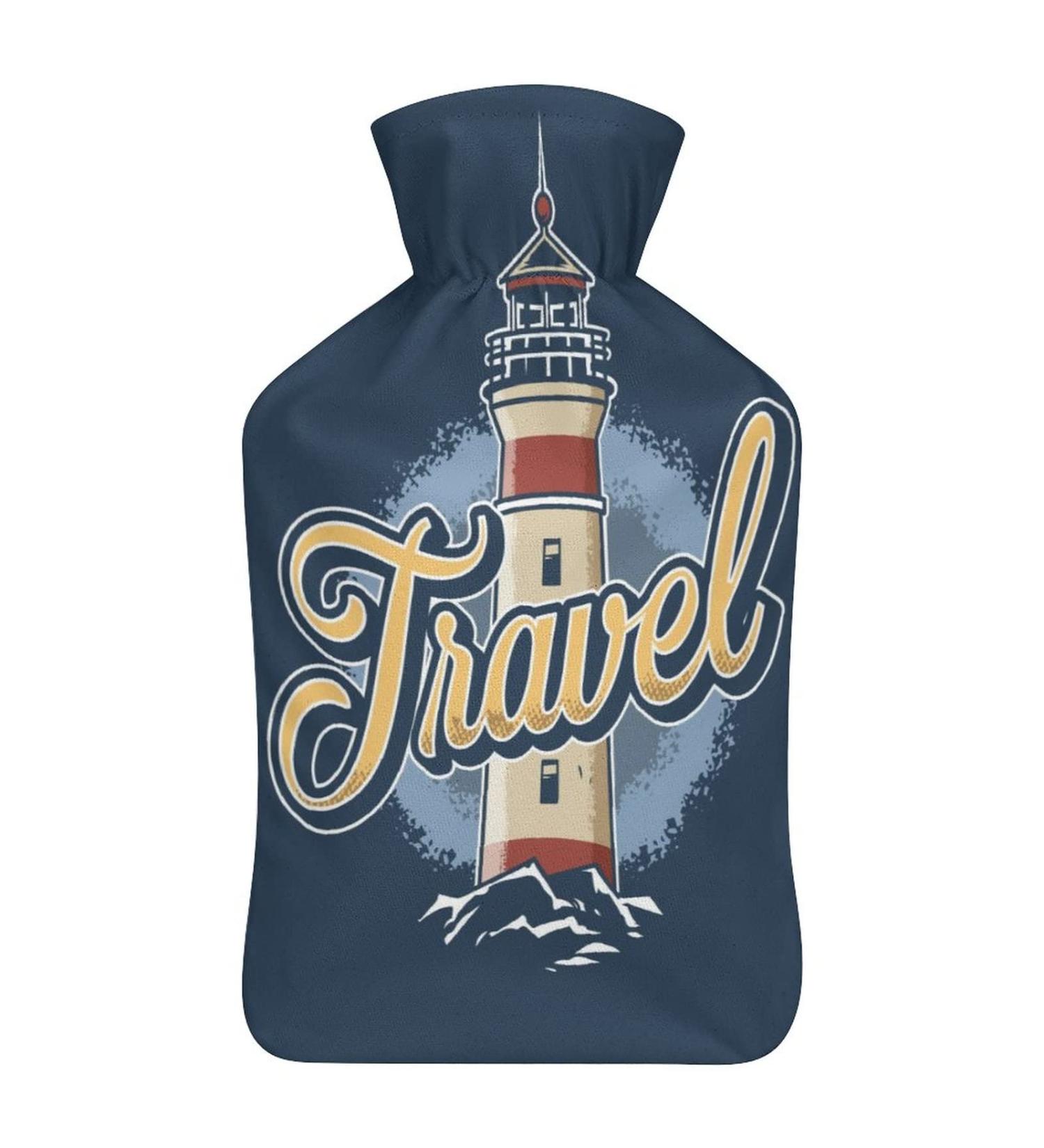Lighthouse Hot Water Bottle with Plush Cover - Hand Warmer for Adults & Kids - 26.5x15.3cm - Buy Online on GoSupps.com