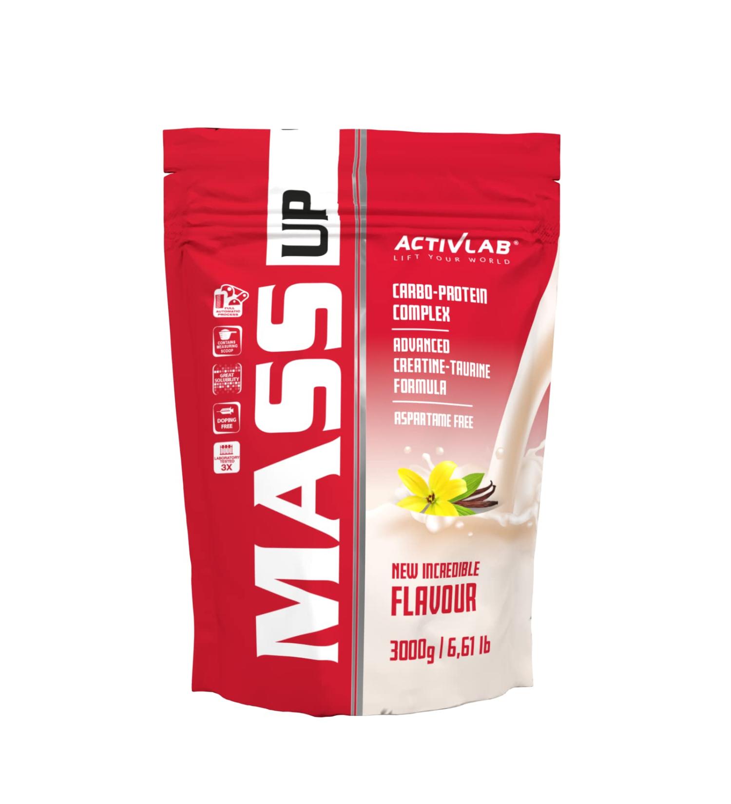 Activlab MASS UP 3kg Weight Gain Protein Powder High Calorie Whey Protein Creatine and Taurine Vanilla Builds Muscle Mass and Strength Massive Mass Gain - Buy Online on GoSupps.com