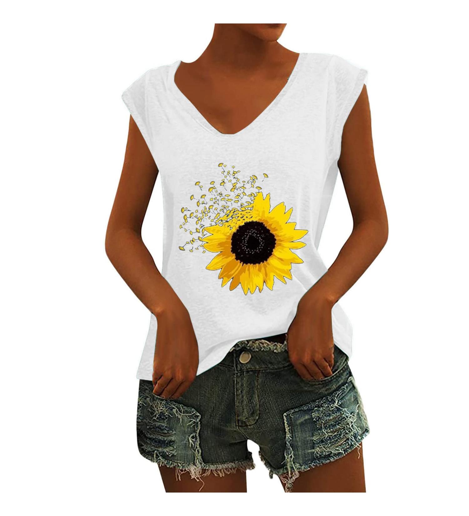 Short Sleeve T Shirts Clothing Woman T-Shirt Casual Black Clothing Top Women's Floral Pattern for Women Crop Tops Shirt Shirts Top Women's Summer Tank Top 5-white M - Buy Online on GoSupps.com