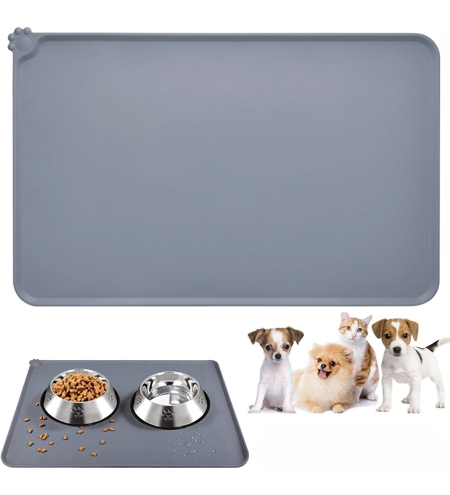 Emwel Dog & Cat Waterproof Non-Slip Silicone Feeding Mat 47x30cm - Gray - Perfect Pet Food & Water Bowl Underlay - Buy Online on GoSupps.com