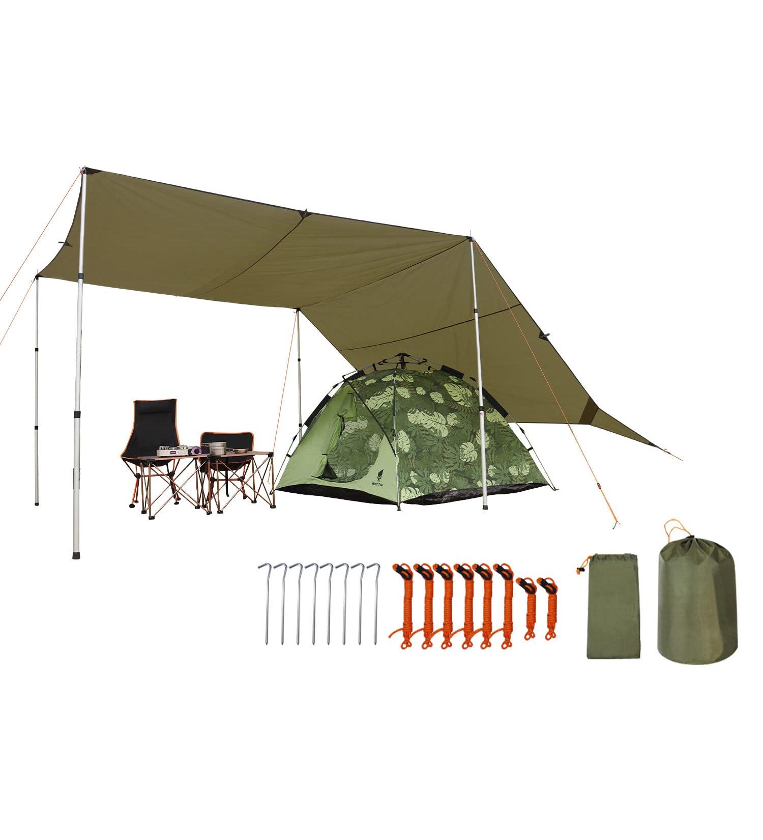 10ft Waterproof Camping Tent Tarp - Flame Retardant Hammock Rain Fly for Hiking & Travel - Green - Buy Online on GoSupps.com