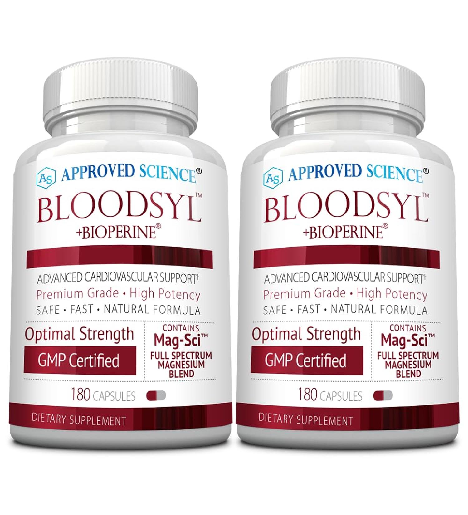 Approved Science Bloodsyl - Supports Blood Flow - Hawthorn Berry, Magnesium, BioPerine - Vegan - 180 Capsules - Pack of 2 180 Count (Pack of 2) - Buy Online on GoSupps.com