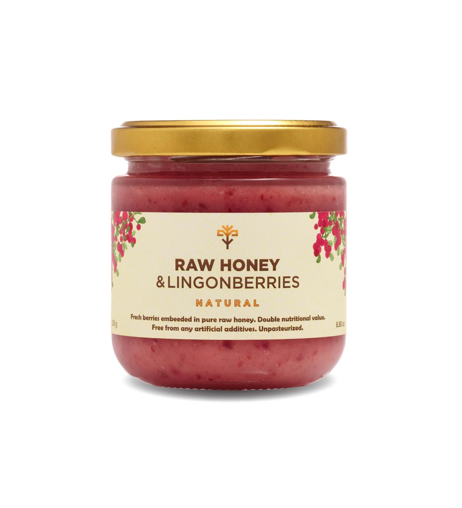 Earthbreath Raw Honey & Lingonberries 250g Unpasteurized Alternative to Pure Natural Jam No Additives No Sugar - Buy Online on GoSupps.com
