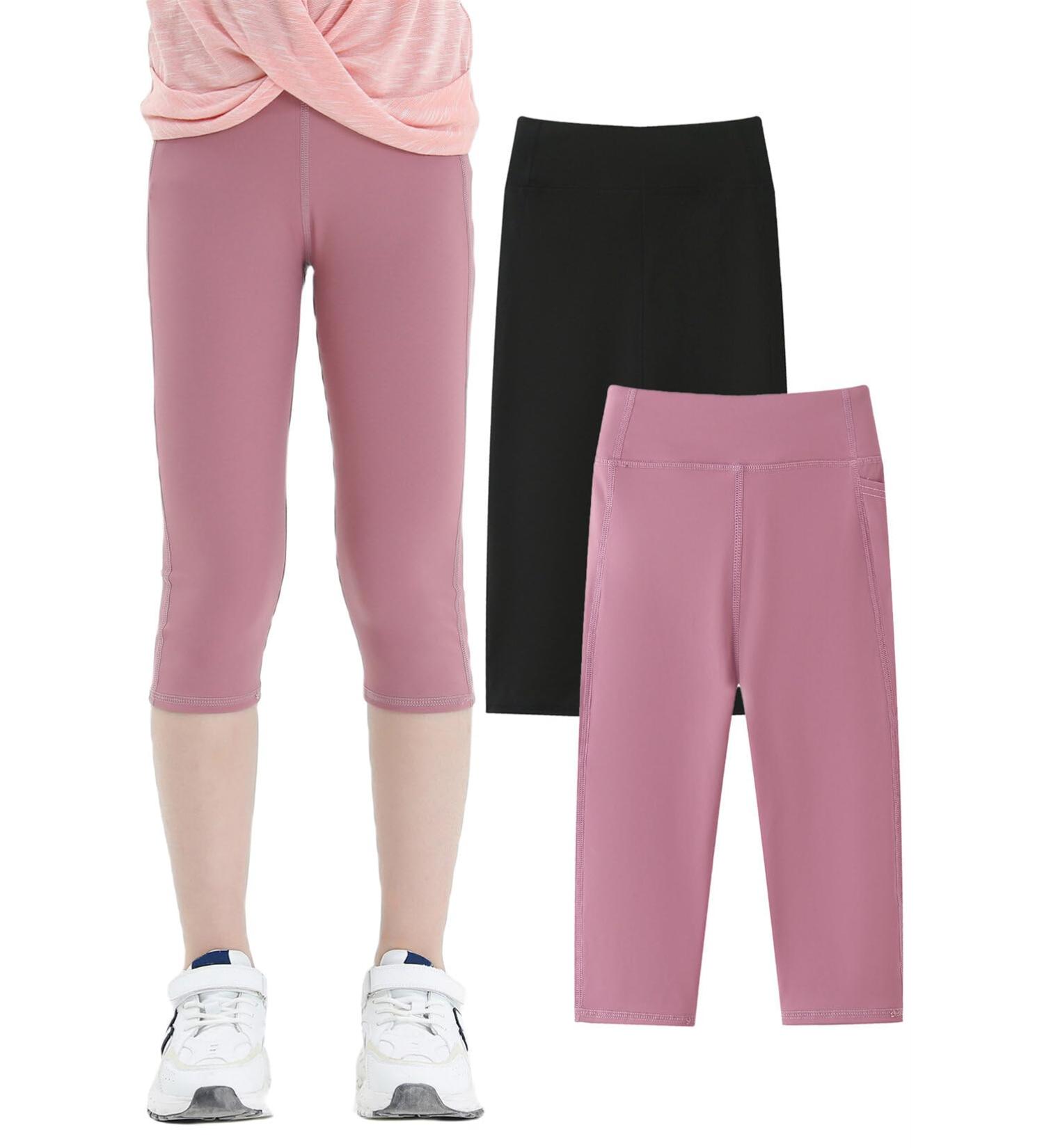 Maeau Girls Yoga Pose Leggings 2 Pack High Waist Fitness Tights for Kids (120-160) - Stretchy Sports Pants & Cyclist Shorts in Schwarz & Pink - Buy Online on GoSupps.com