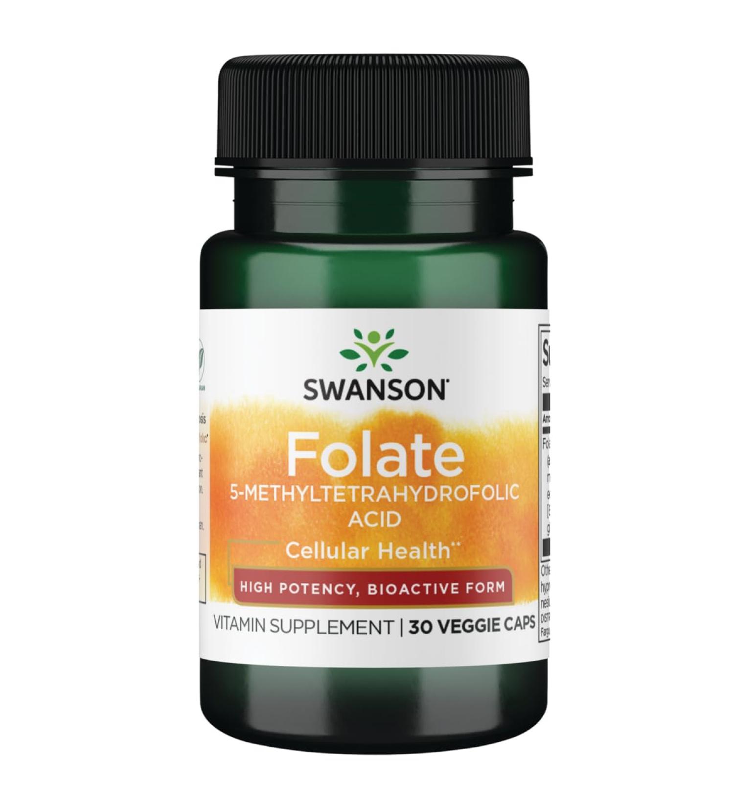 Swanson Folate (5-Methyltetrahydrofolic Acid) 800 mcg 30 Veg Capsules