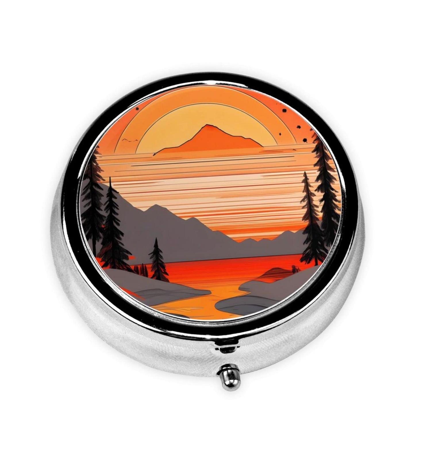 Tree Hills & Rivers Round Pill Box | 3 Compartment Travel Organizer | Portable Pill Storage for Traveling - Buy Online on GoSupps.com
