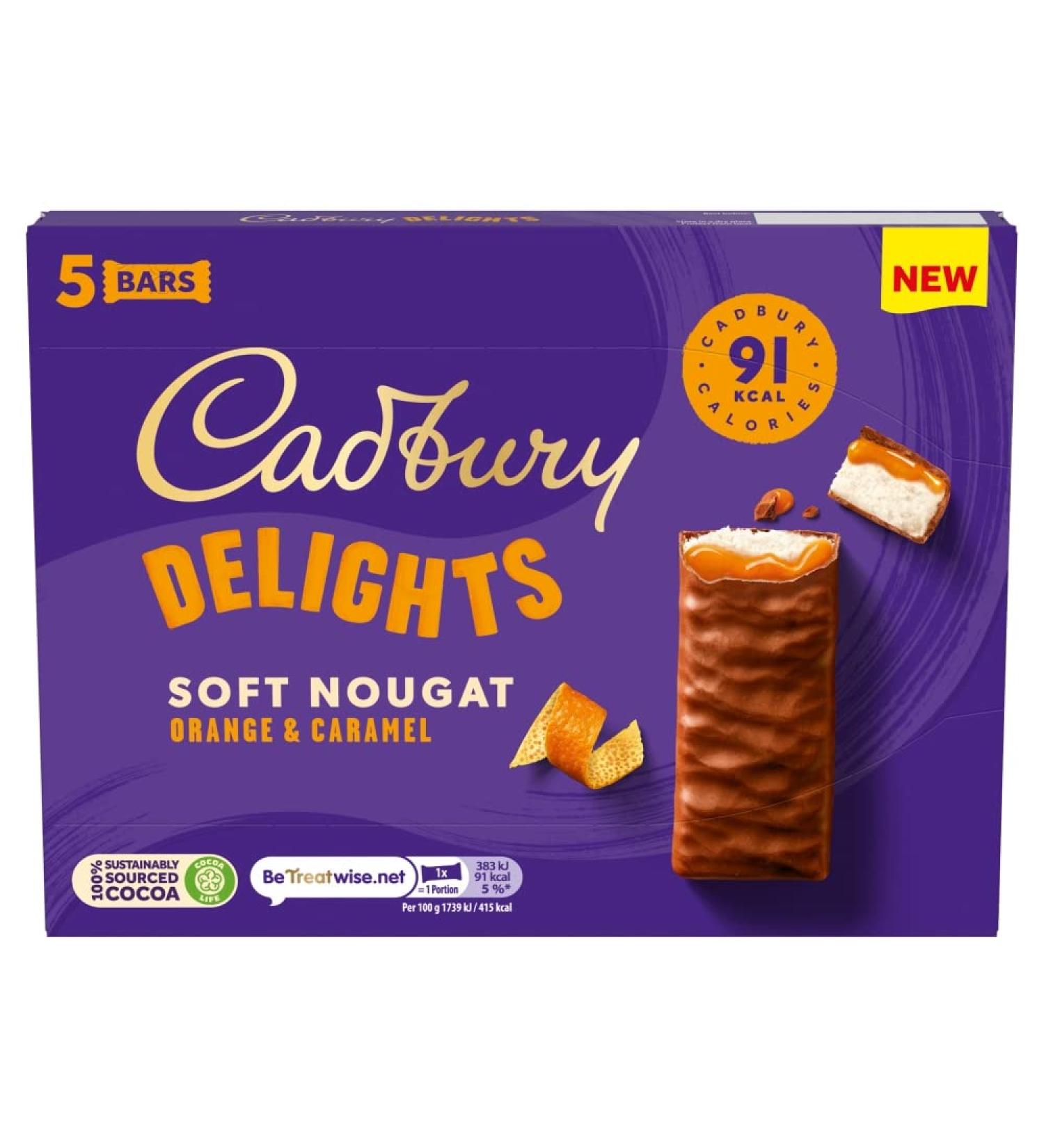 Cadbury Delights Soft Nougat Orange & Caramel Bars 5 x 22g - 110g - Buy Online on GoSupps.com