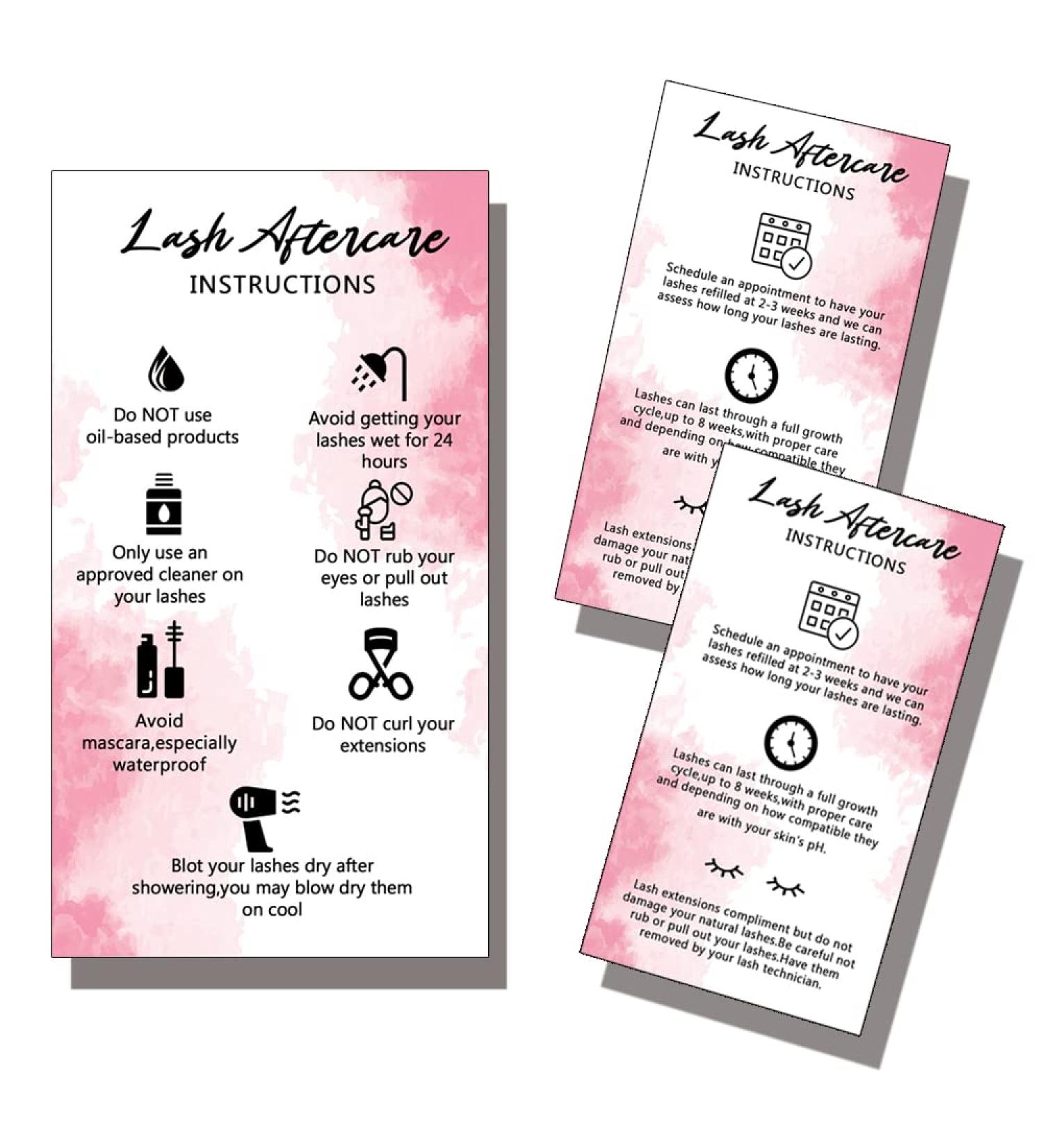 Wanyeer Lash Extension Care Instructions Cards 3.5 x 2'' Double-Sided Business Card Size 50 Pack - White Pink Watercolor Design - Buy Online on GoSupps.com