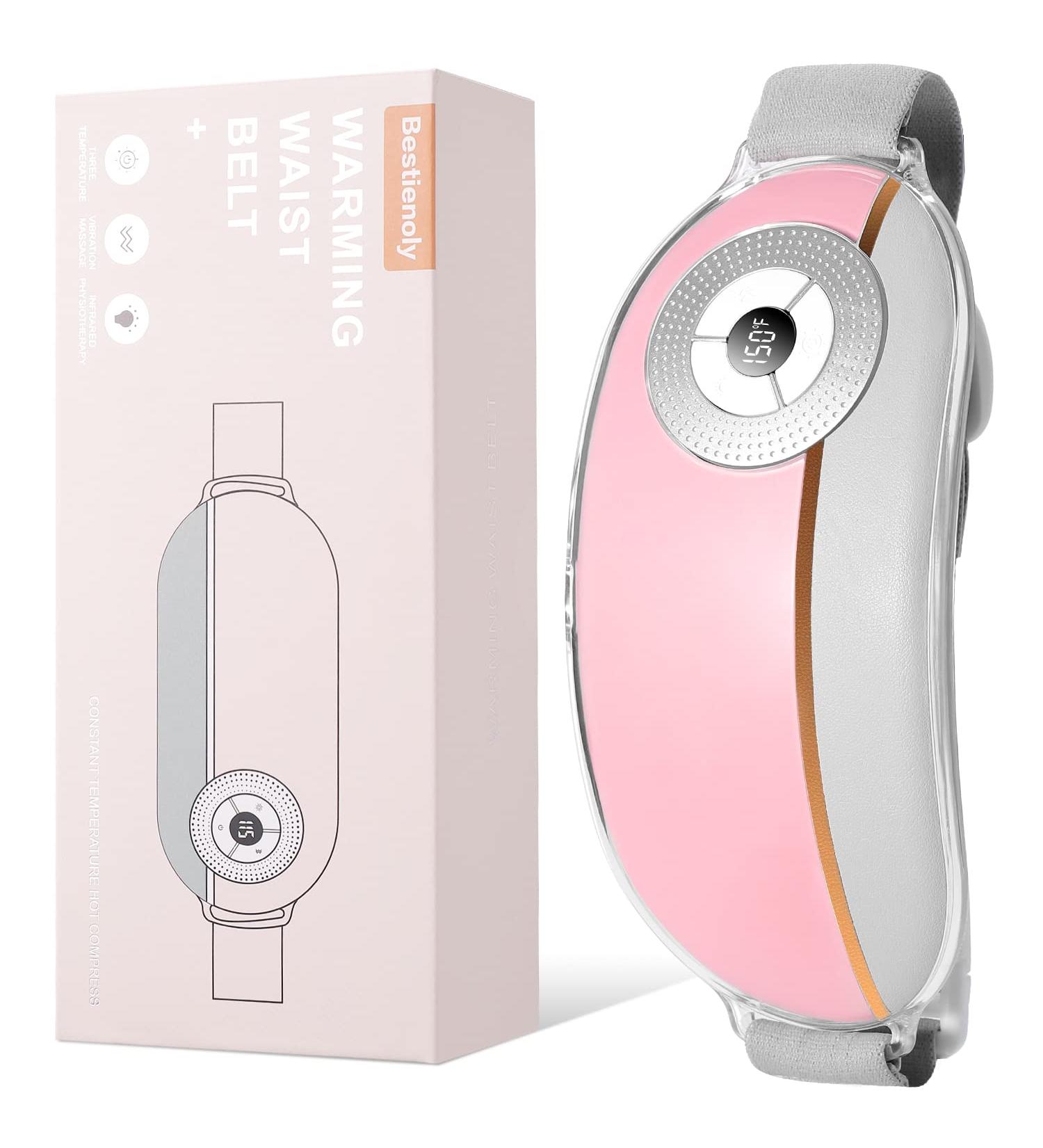 Cordless Heating Pad for Menstrual Cramps | 4 Heat Levels & 4 Massage Modes | Portable Women's Massager for Back & Belly Pain - Pink - Buy Online on GoSupps.com