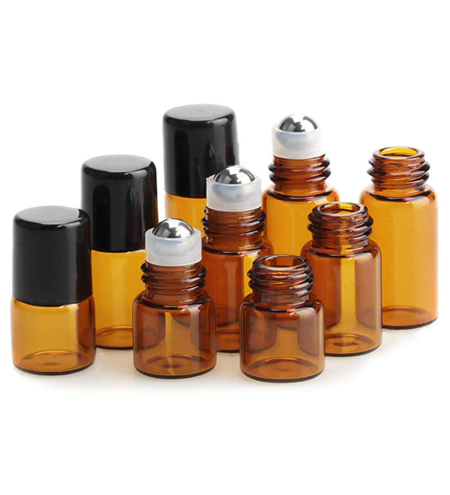 Jawseu 25 Pack 1ml Refillable Brown Glass Roller Bottles - Essential Oil & Cosmetic Drip Containers for Travel - Buy Online on GoSupps.com