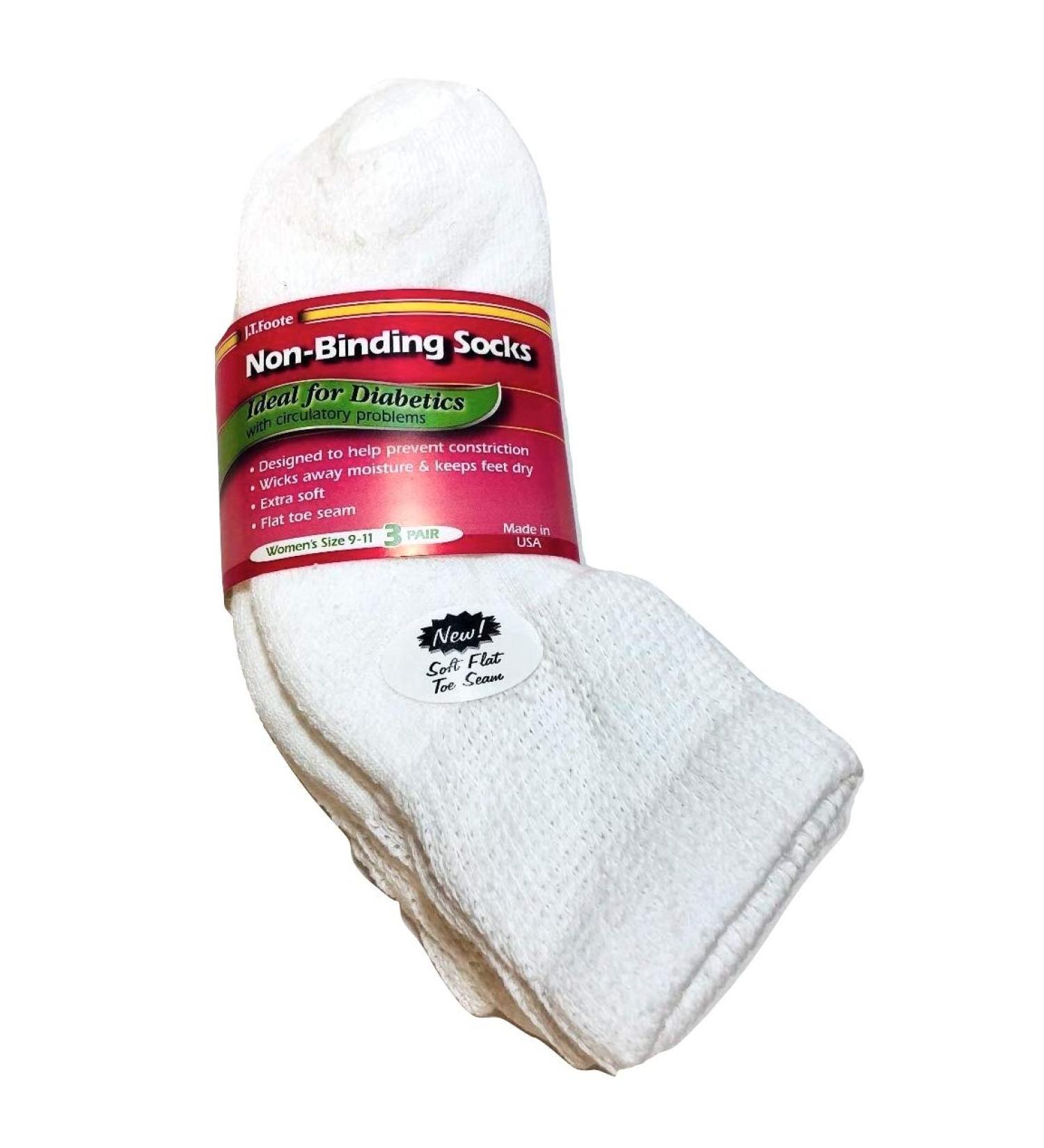 J.T. Foote - Non Binding Diabetic Socks Low Cut Ped Ladies 3pk - White Size 9-11