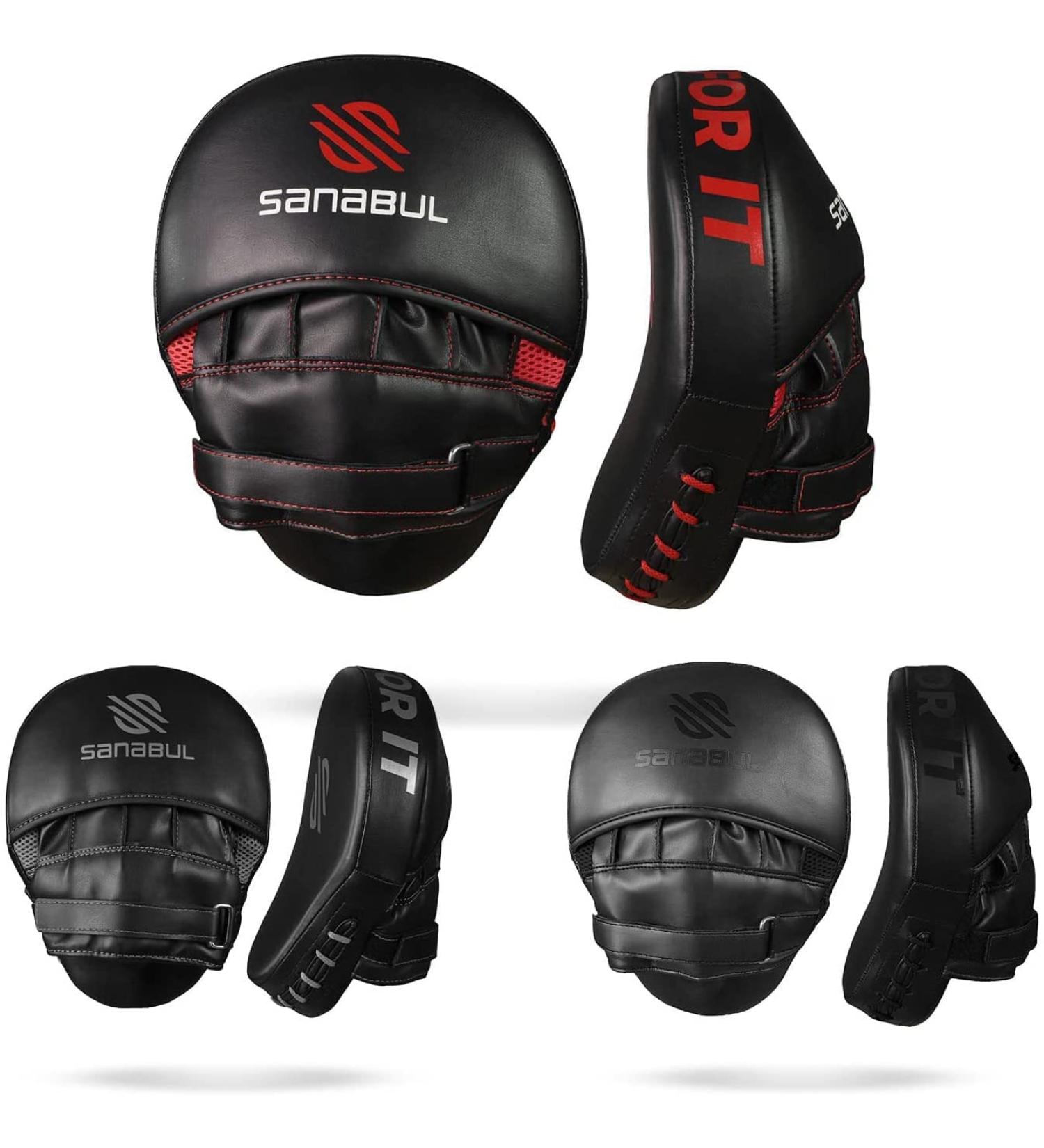 Sanabul Essential Curved Boxing MMA Punching Mitts - Black/Red - Buy Online on GoSupps.com