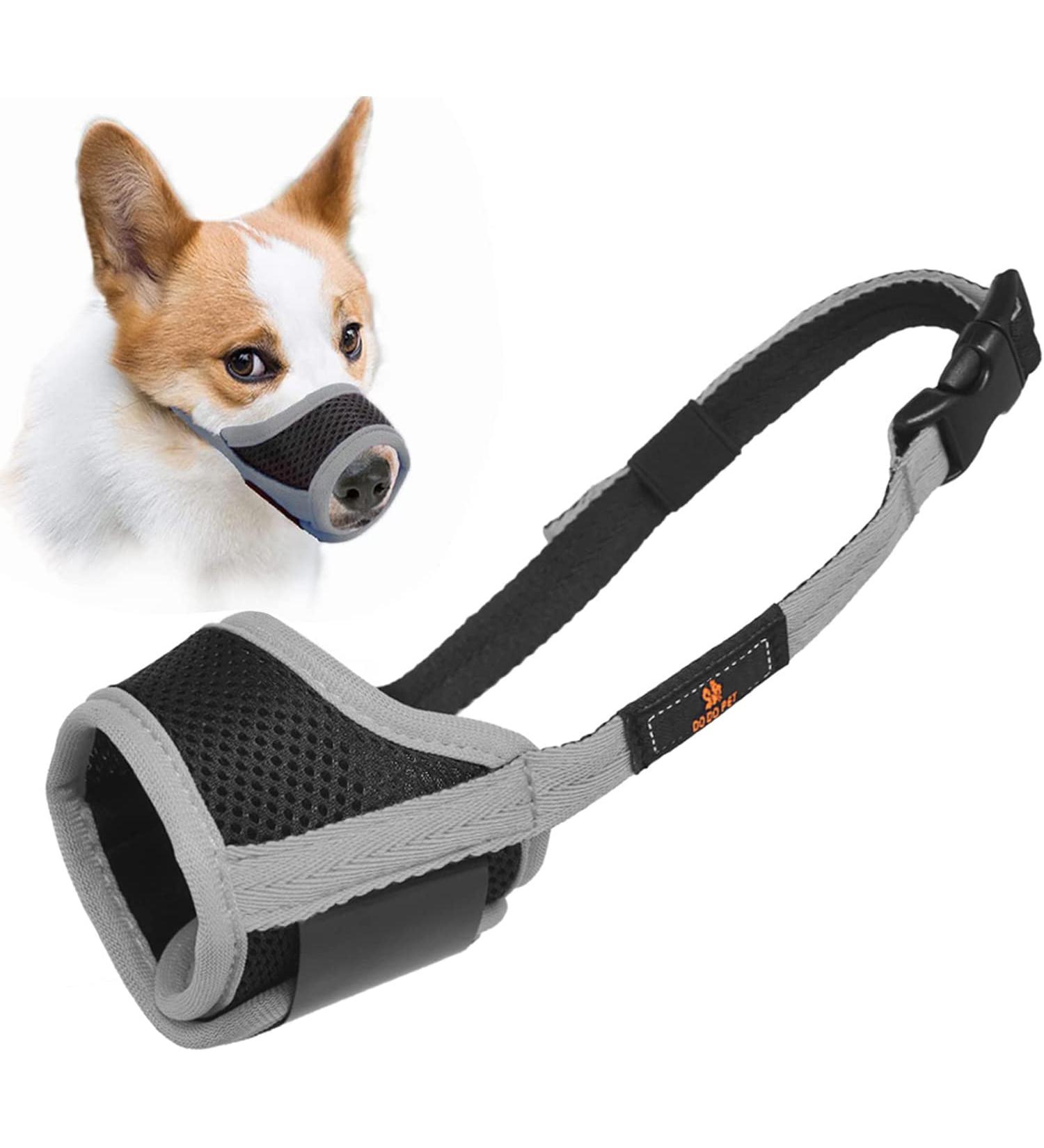 Adjustable Dog Muzzle - Velcro Fastener Breathable Mesh Safe for Barking & Chewing - XL Gray - Buy Online on GoSupps.com