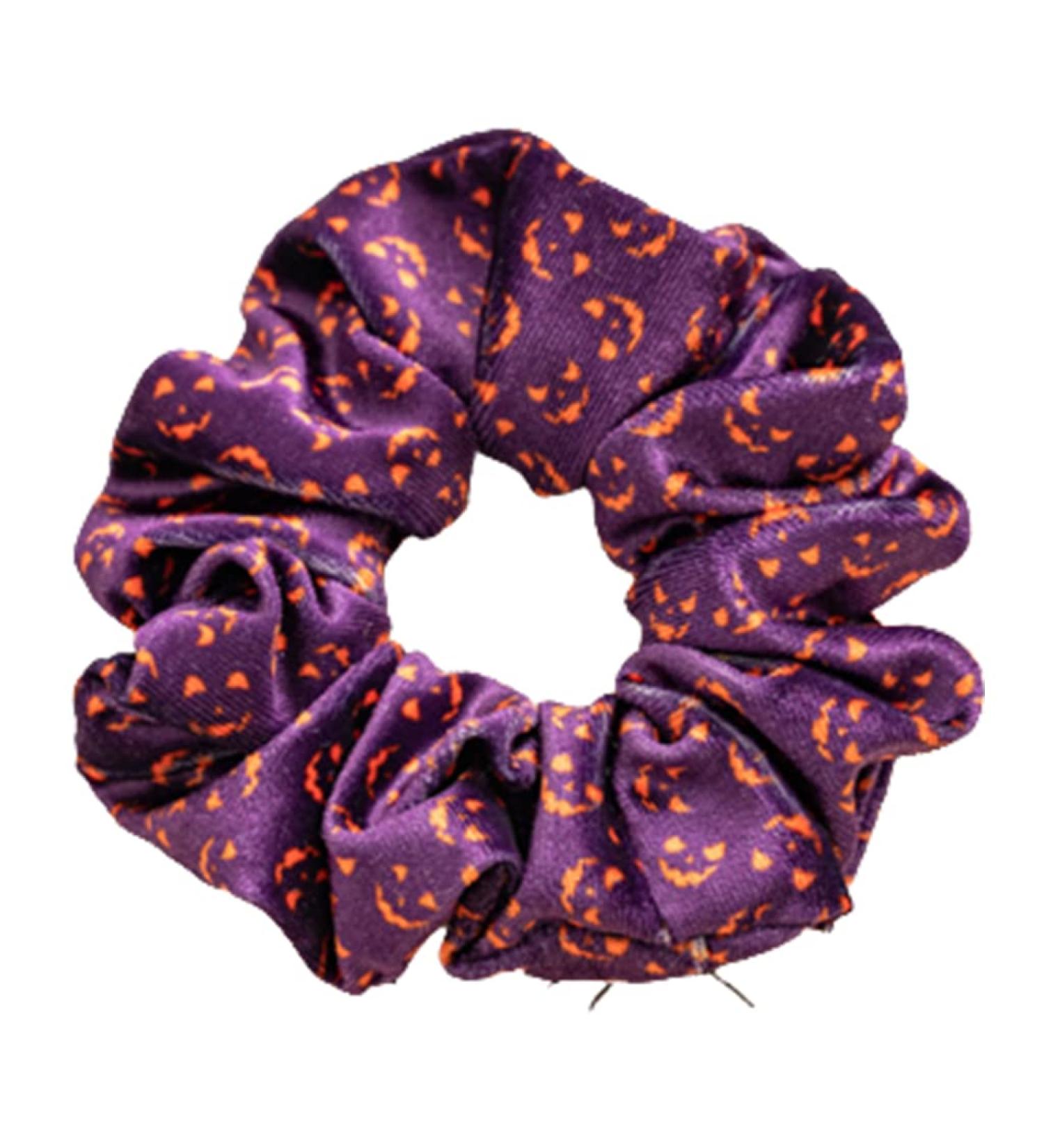 Retro Elastic Hair Ties Halloween Hair Ropes Velvet Hair Scrunchie Headwear Holiday Hair Rope Cute Hair Accessories Purple pumpkin - Buy Online on GoSupps.com