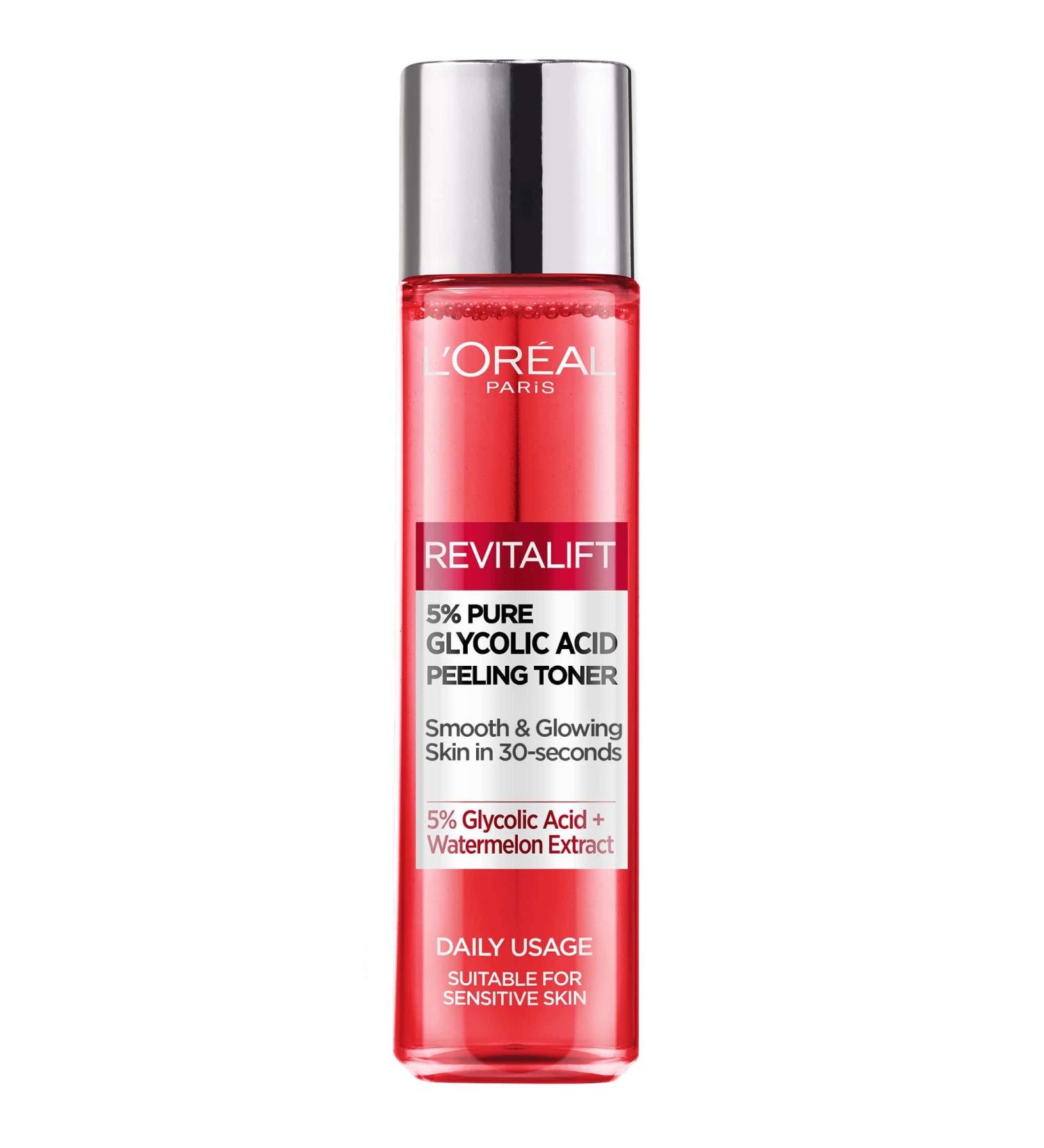 L Oreal Paris 5% Glycolic Acid Peeling Toner Revitalift Glycolic Toner For Smooth & Glowing Skin 180ml 180 ml (Pack of 1) - Buy Online on GoSupps.com