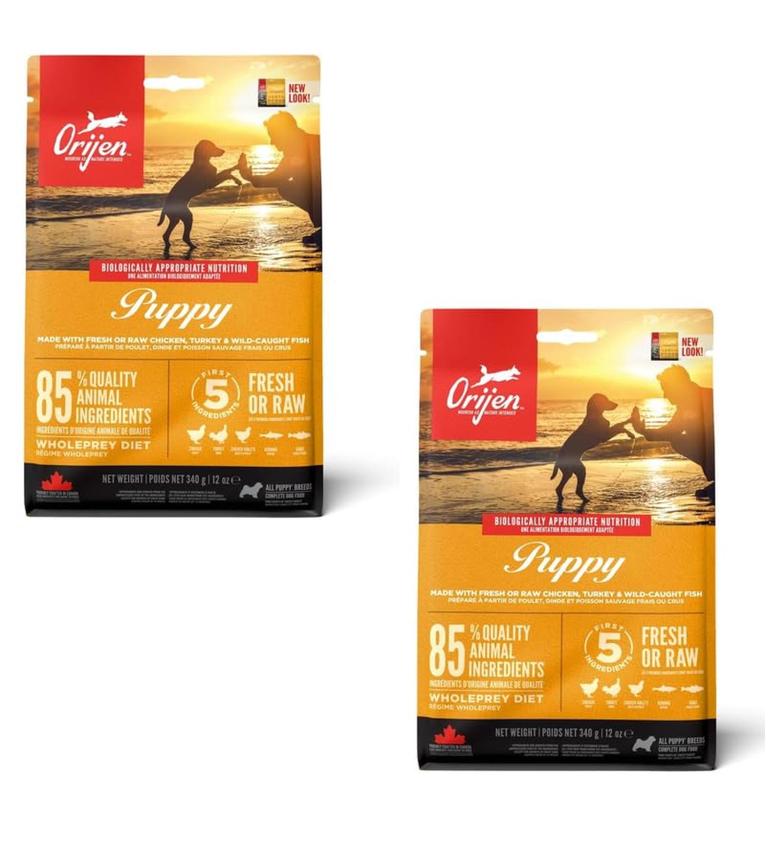 Orijen Puppy | Double Pack | 2 x 340 g | Dry food for puppies | to support the development of puppies | with fresh or raw poultry and fish ingredients - Buy Online on GoSupps.com