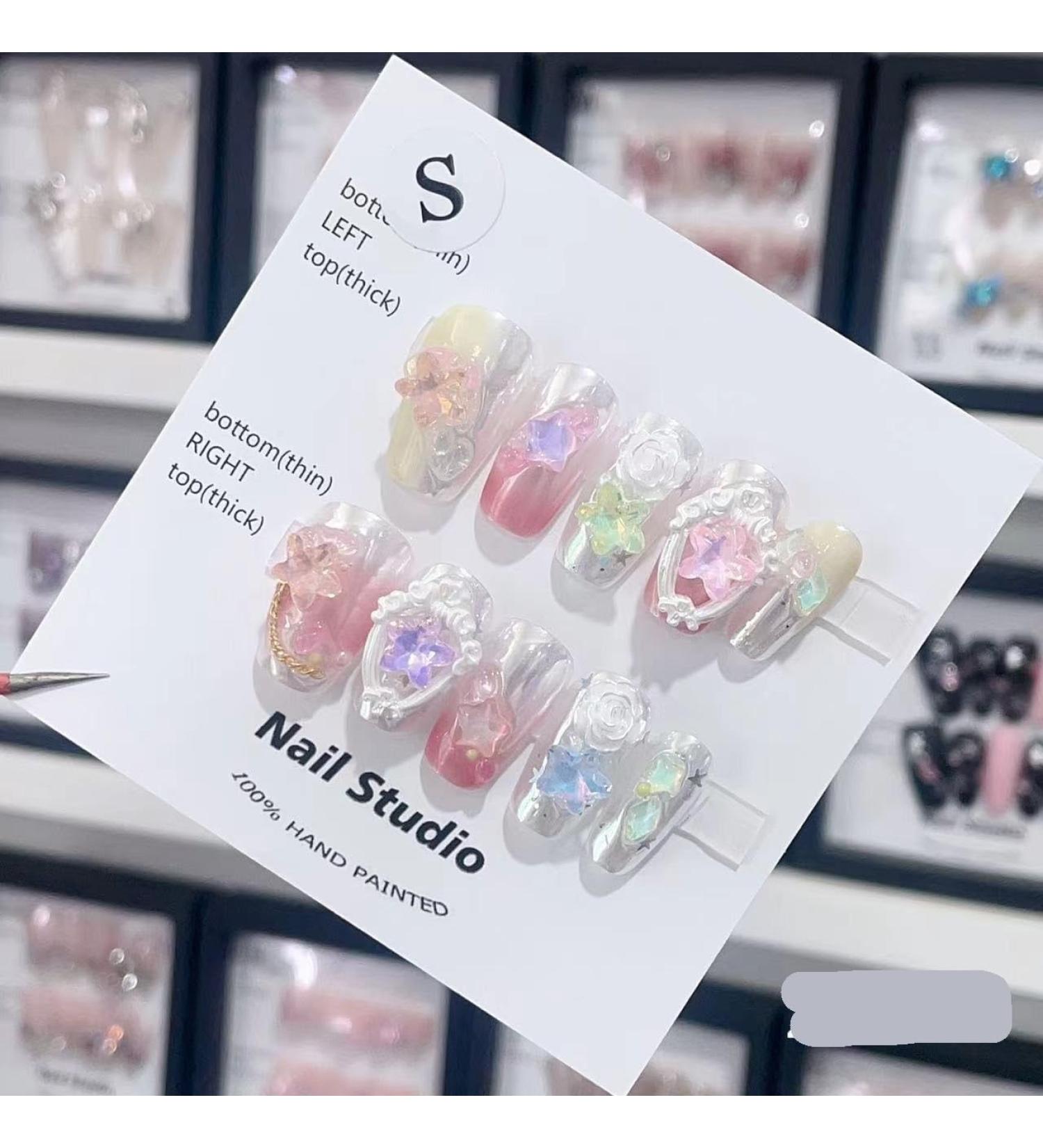 Removable and wearable nail art French Almond Ombre Handmade Press On Nails Long Acrylic False Nail Tips InNail (Color : 29125 Size : M) - Buy Online on GoSupps.com