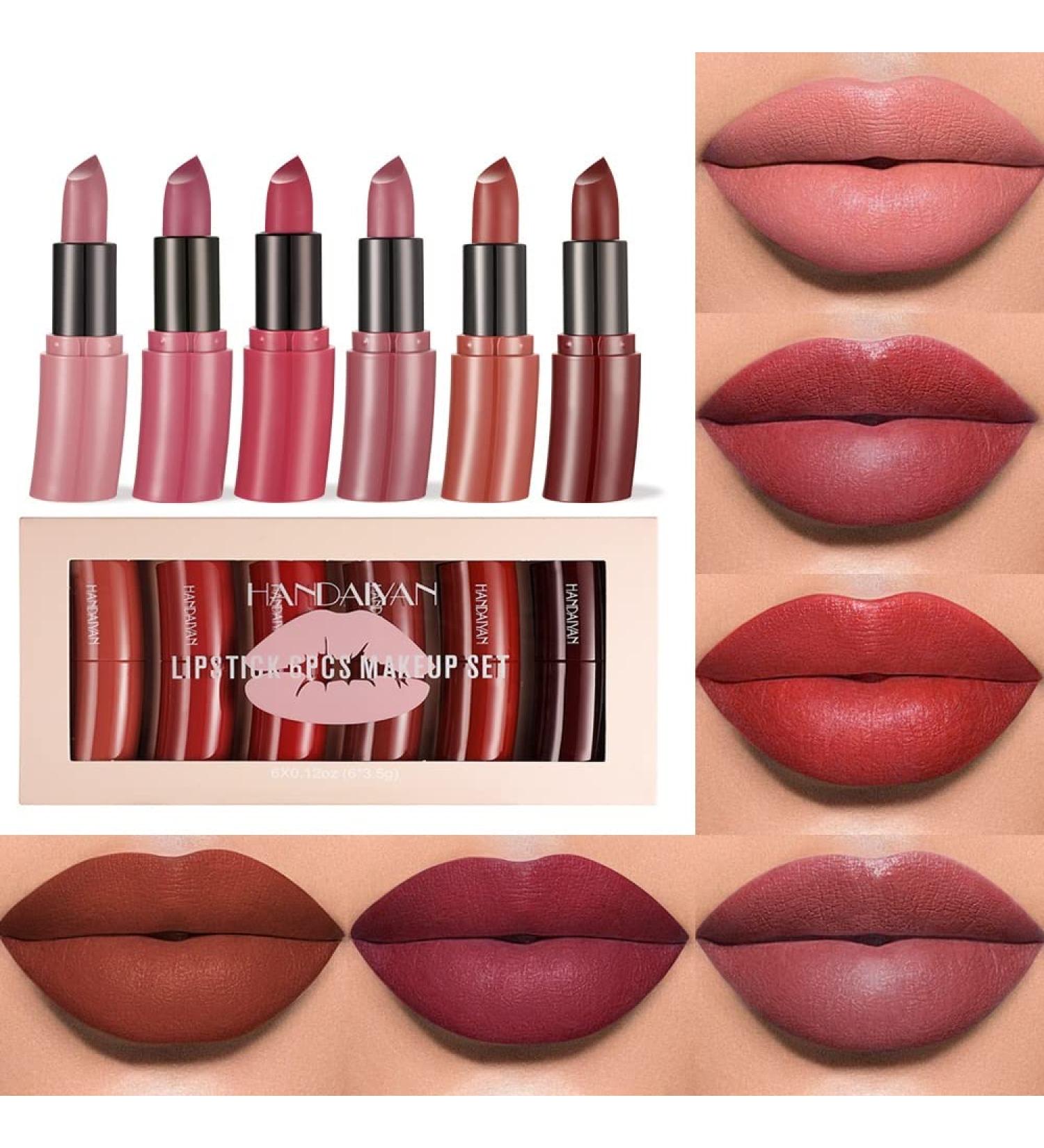  Beliky Girl 6 Colors Matte Lipstick Set Velvety Curved Lipstick Long Lasting Waterproof Non-Sticky Tumbler Sexy Nude Lipstick Makeup Set - Buy Online on GoSupps.com