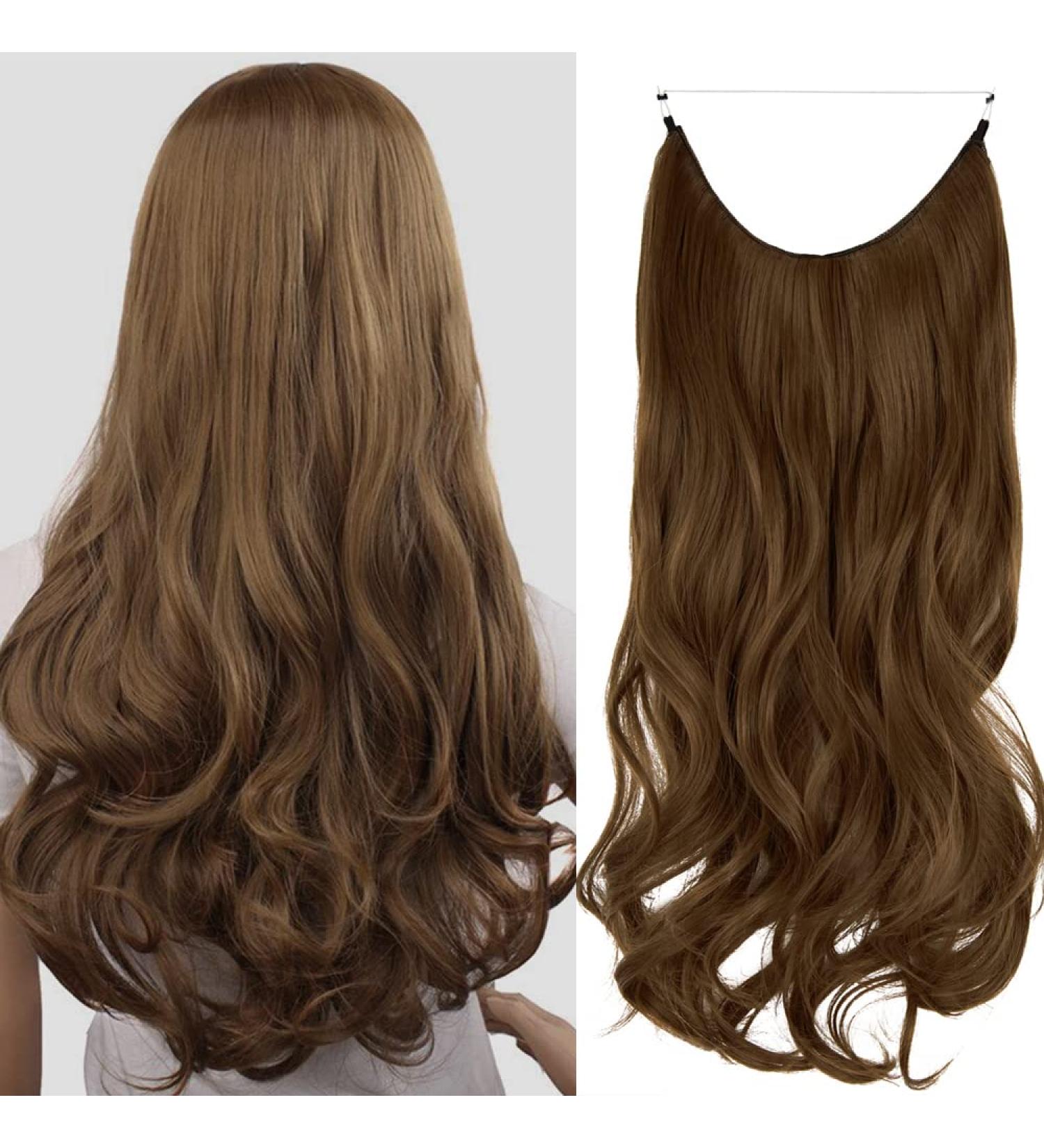 OMGREAT Ombre Halo Hair Extensions 18 Inch Wavy Curly Synthetic Hair - Light Chestnut Brown - Buy Online on GoSupps.com