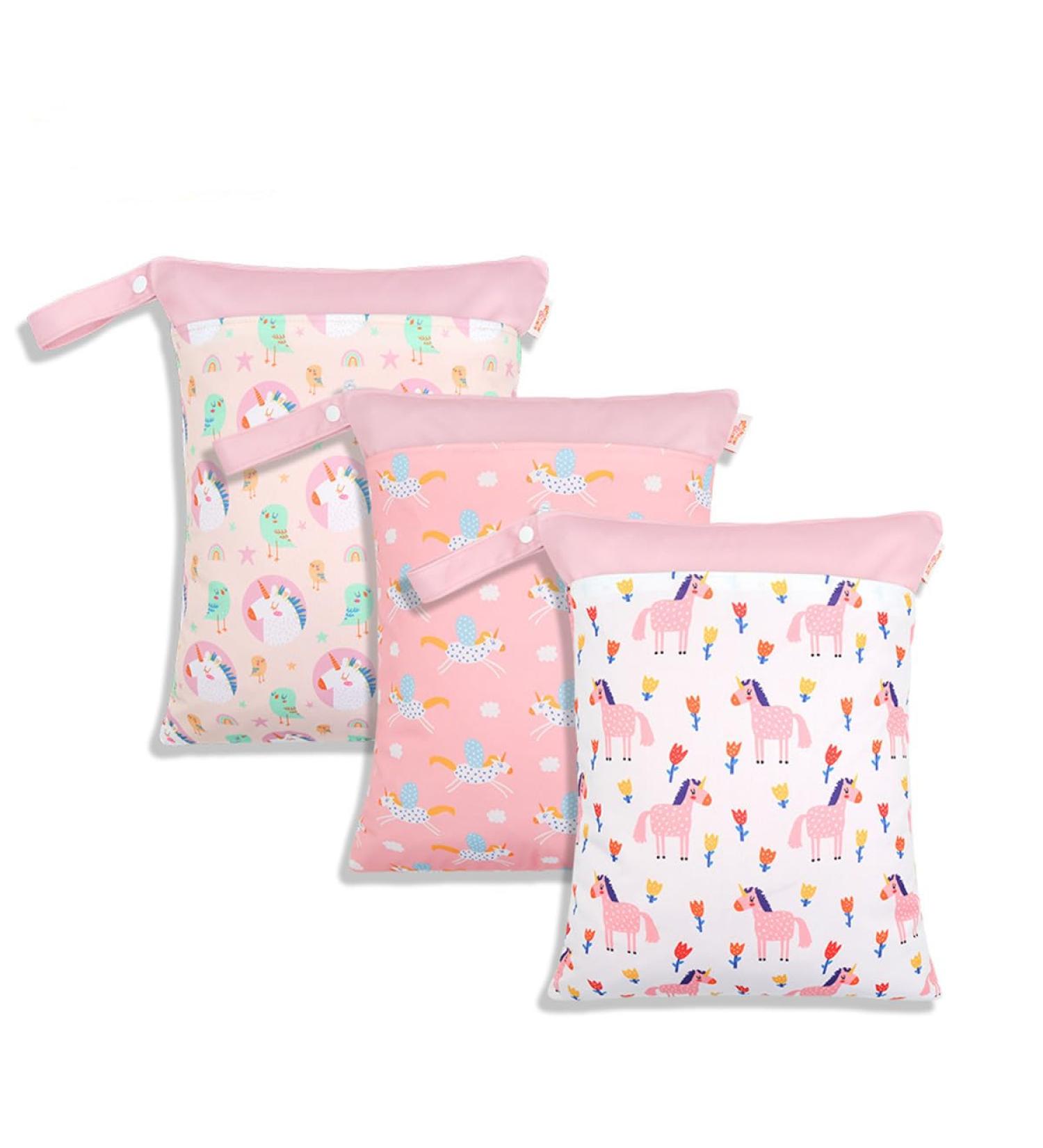 Daysskk 3-Piece Waterproof Wet Bag Set for Kindergarten Girls - Diaper Bag & Laundry Organizer for Swimming & Travel | 30x40 cm Cute Patterns - Buy Online on GoSupps.com