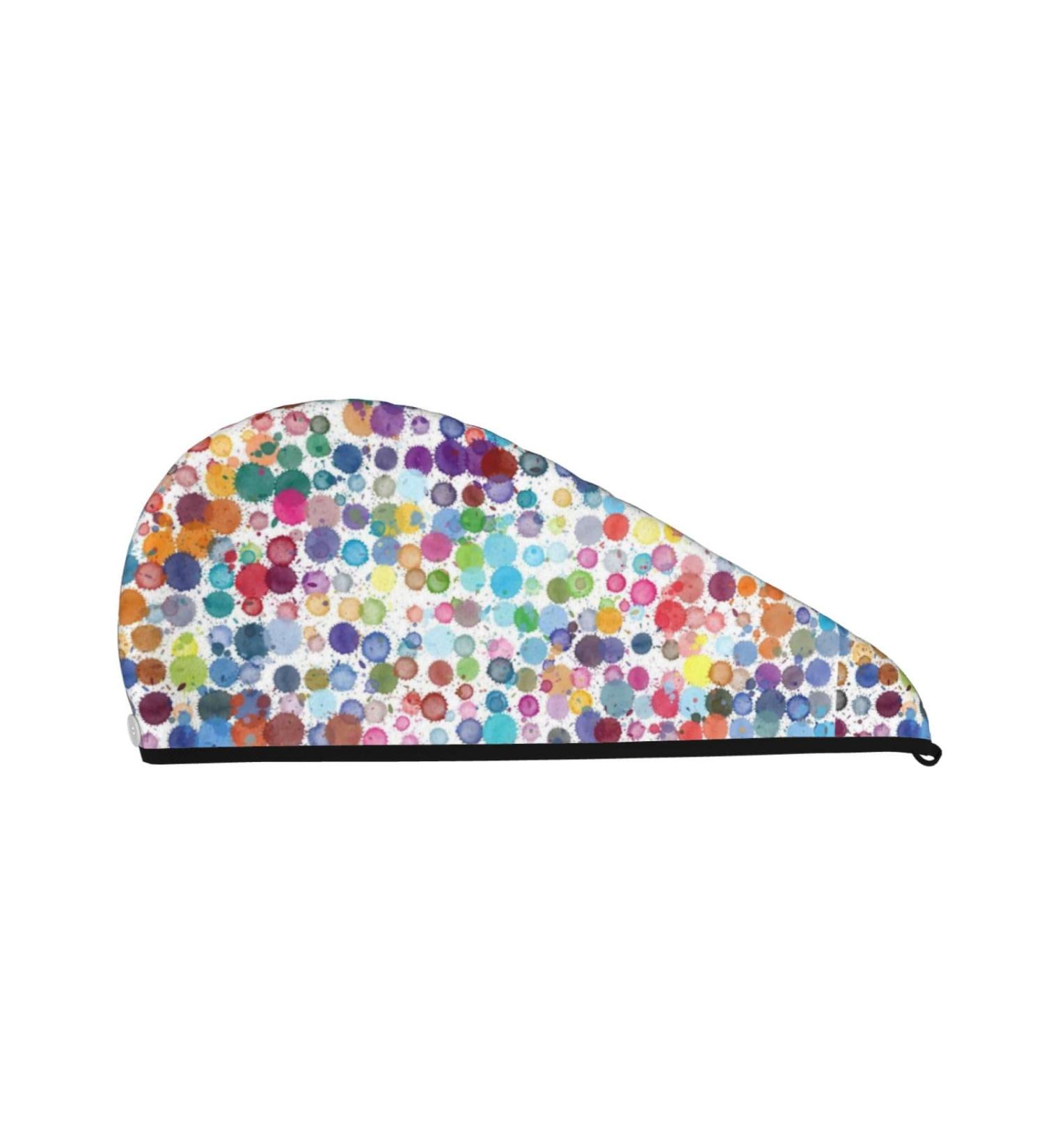 Colorful Watercolor Dots Microfiber Hair Towel - Soft Super Absorbent Wrap for Long Curly & Thick Hair | Quick Dry Coral Velvet Cap for Women - Buy Online on GoSupps.com