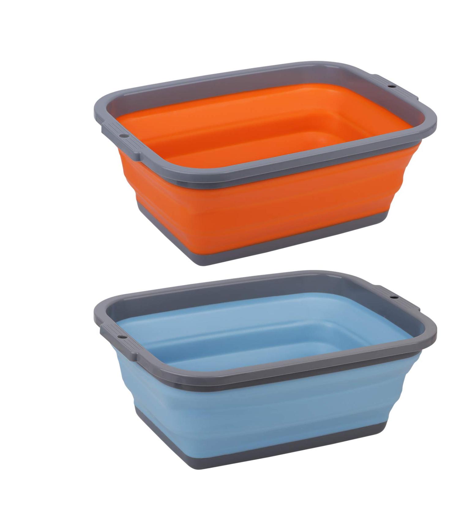 2 Pack Collapsible Sink 2.25 Gal, Foldable Dish Tub for Camping, Hiking & Home - Portable Washing Basin (Grey/Blue & Grey/Orange) - Buy Online on GoSupps.com