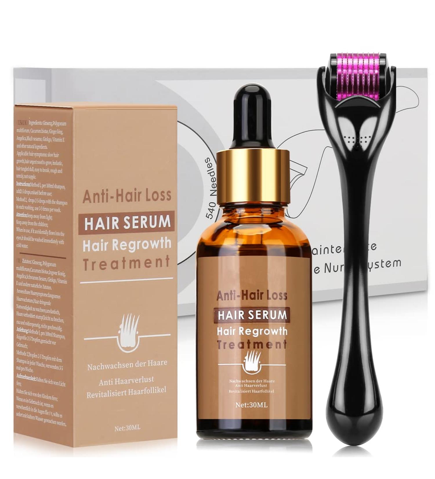Beayosses Dermaroller Set 0.5mm - Microneedling Skin Roller & Hair Growth Serum (30ml) | Anti-Hair Loss Treatment | Promote Hair Growth - Buy Online on GoSupps.com