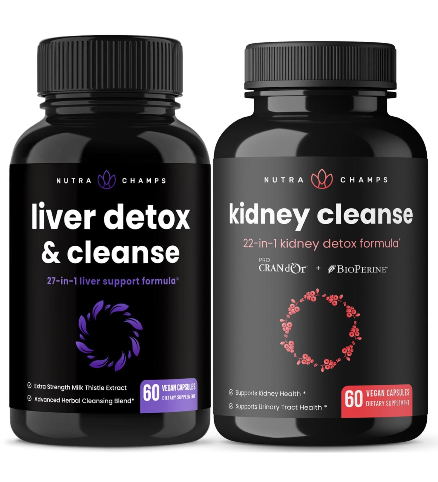 NutraChamps Liver Cleanse Capsules and Kidney Cleanse Capsules 2 Pack Bundle - Buy Online on GoSupps.com