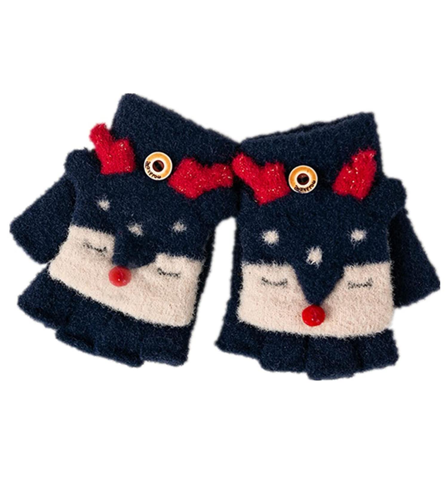 Unisex Kids Winter Fox Flip Top Gloves | Thermal Convertible Mittens for 2-8Y Boys & Girls - Navy - Buy Online on GoSupps.com