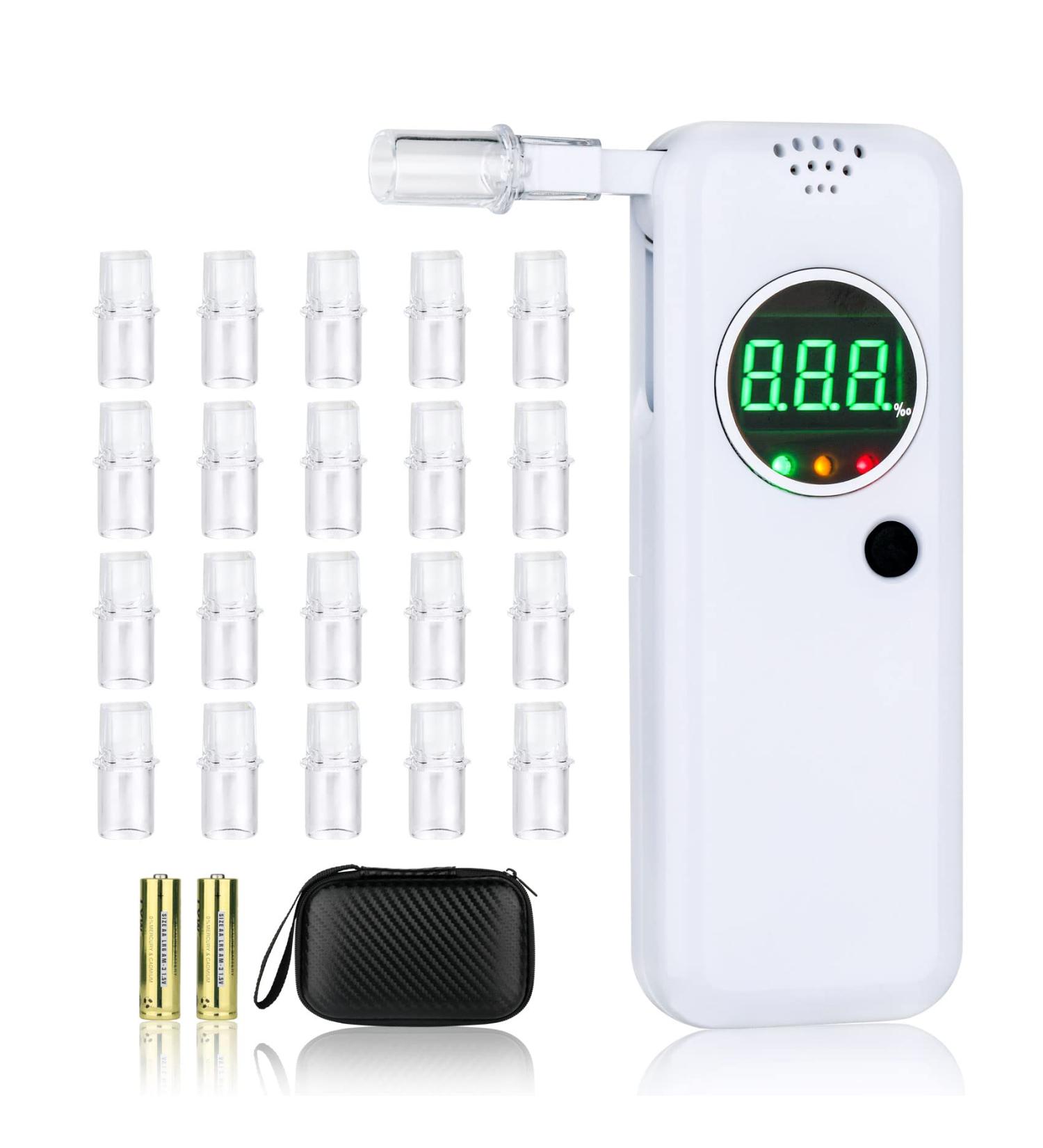Chaoos Breathalyzer - Portable Professional High Precision Alcohol Tester with LCD Digital Display and 20 Mouthpieces, Ideal for Personal and Professional Use - White - Buy Online on GoSupps.com