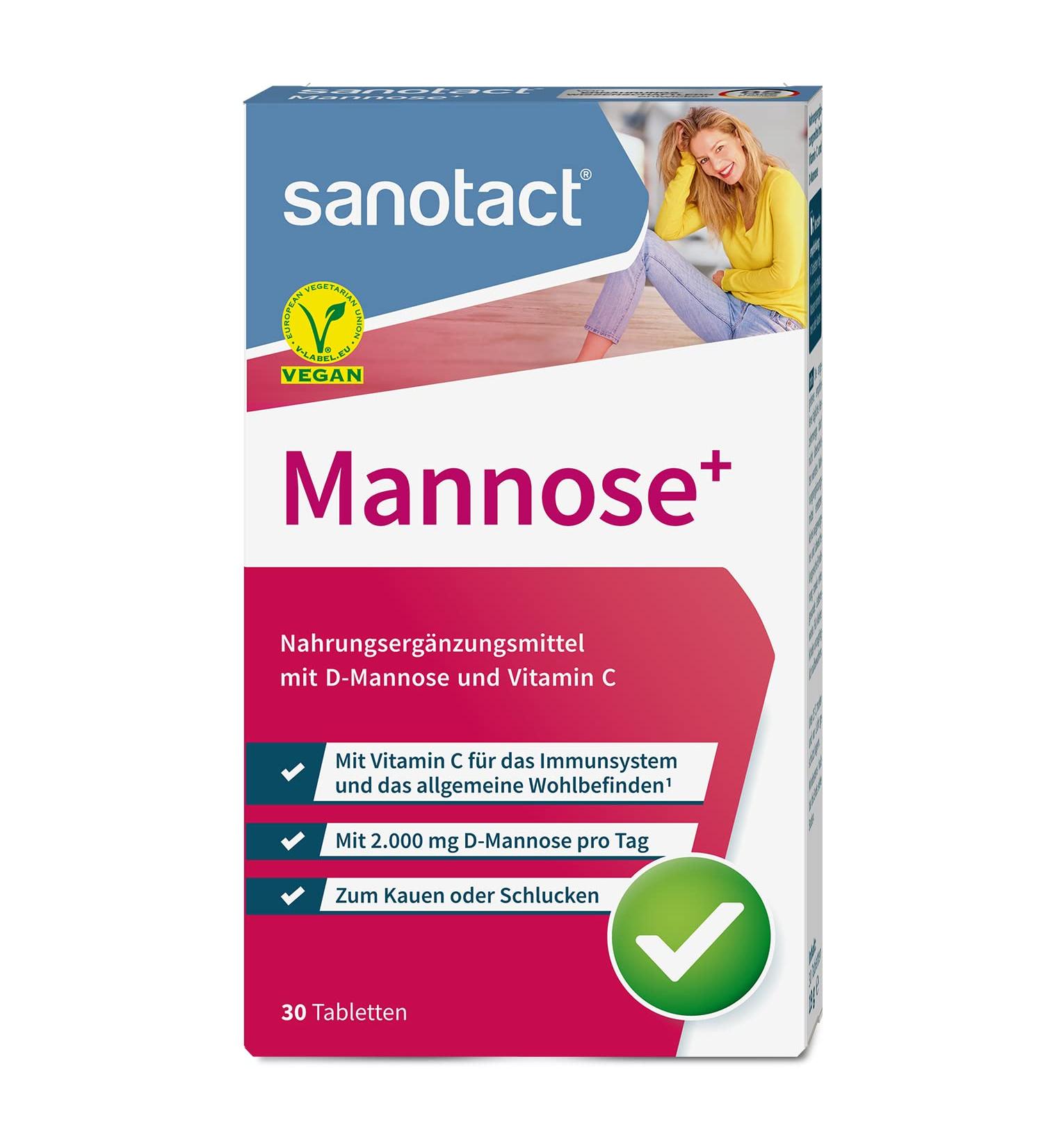 Sanotact Mannose+ | 30 High Dose D-Mannose Tablets with Vitamin C | 2000 mg Daily Support - Buy Online on GoSupps.com